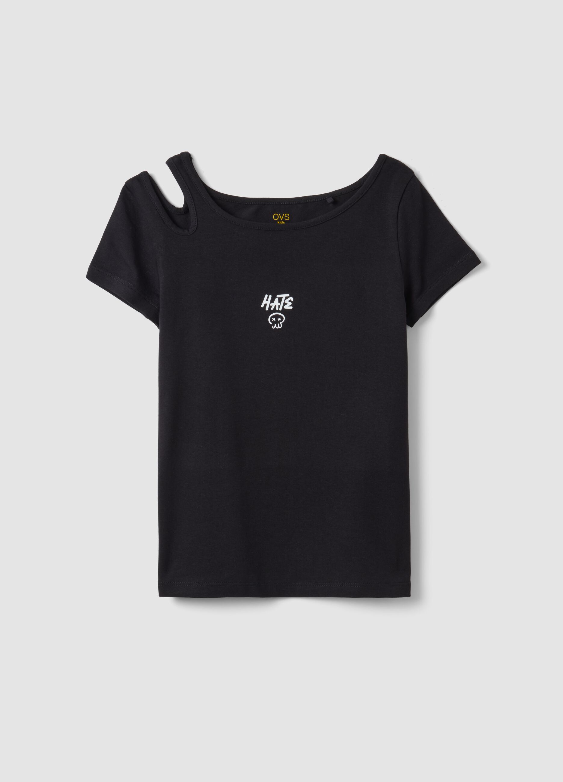 Black stretch cotton slim-fit girls' t-shirt