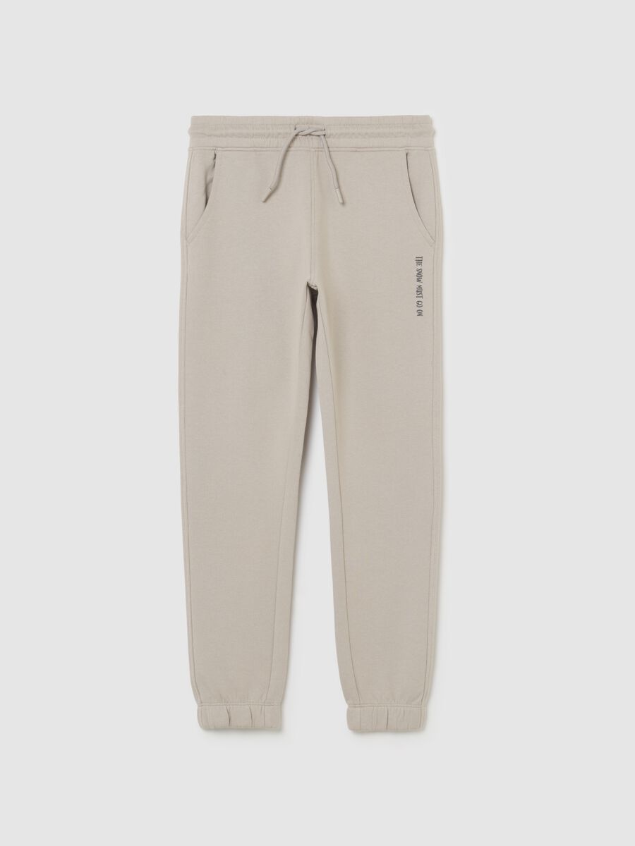 Jogger beige da ragazzo in puro cotone regular fit con scritta_3