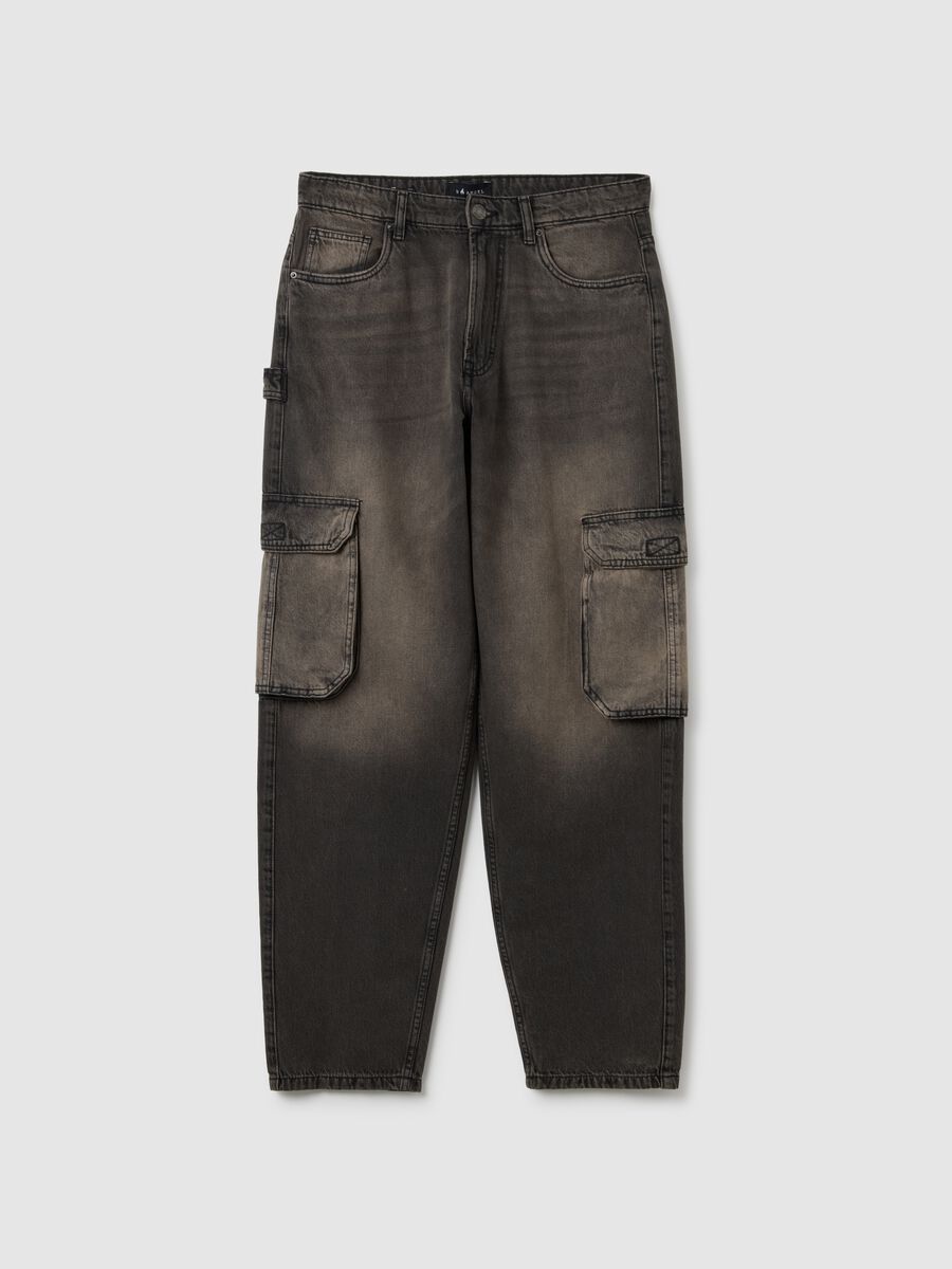 Jeans baggy in puro cotone multicolor con tasche cargo_4