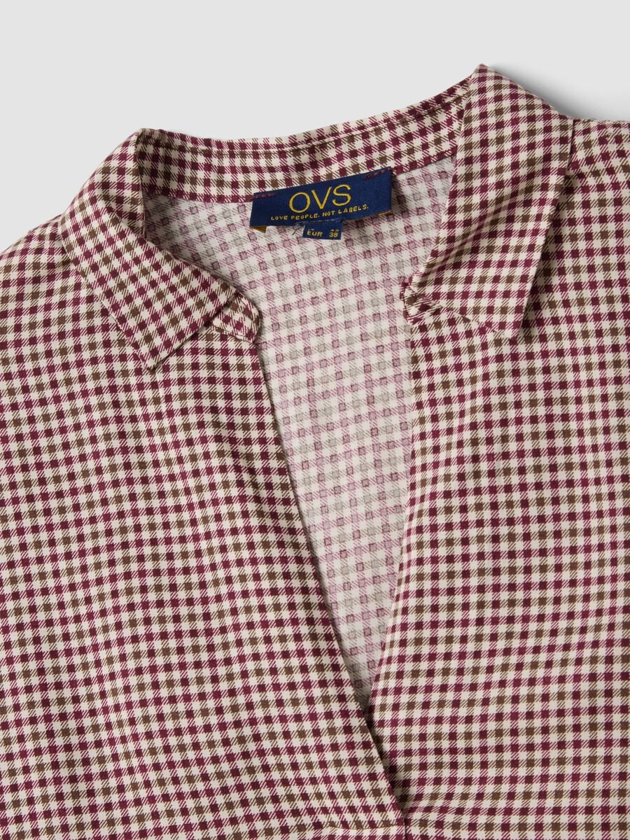 Brown checked pure viscose shirt with classic collar, regular fit_5