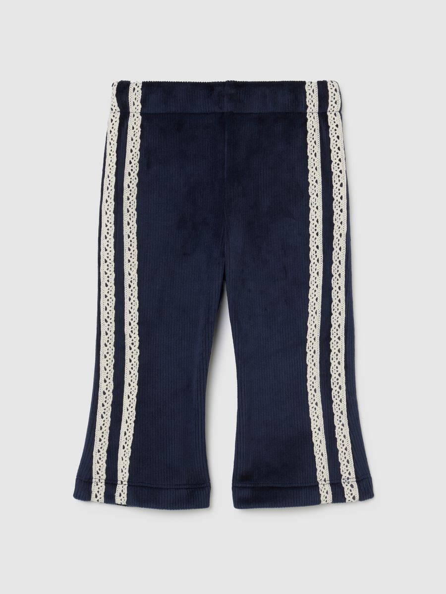 Girls' blue velour treggings with lace flare fit_0