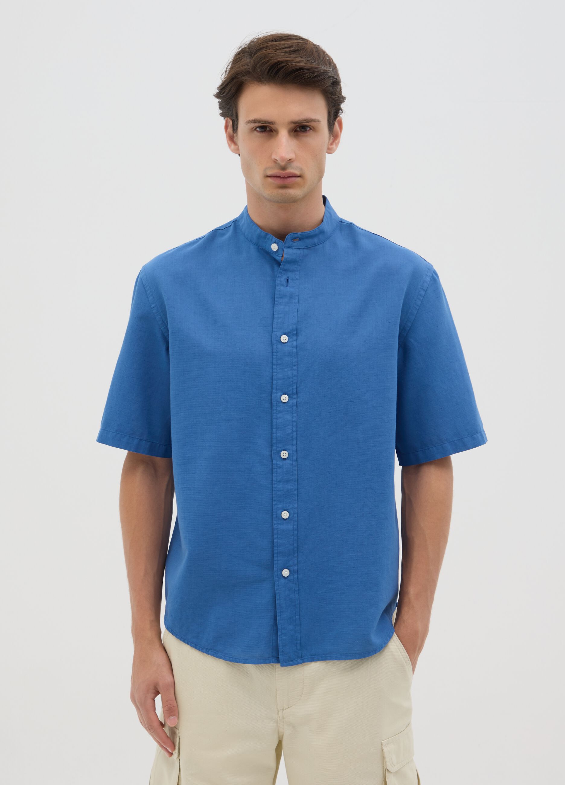 Camicia da uomo in misto cotone blu regular fit