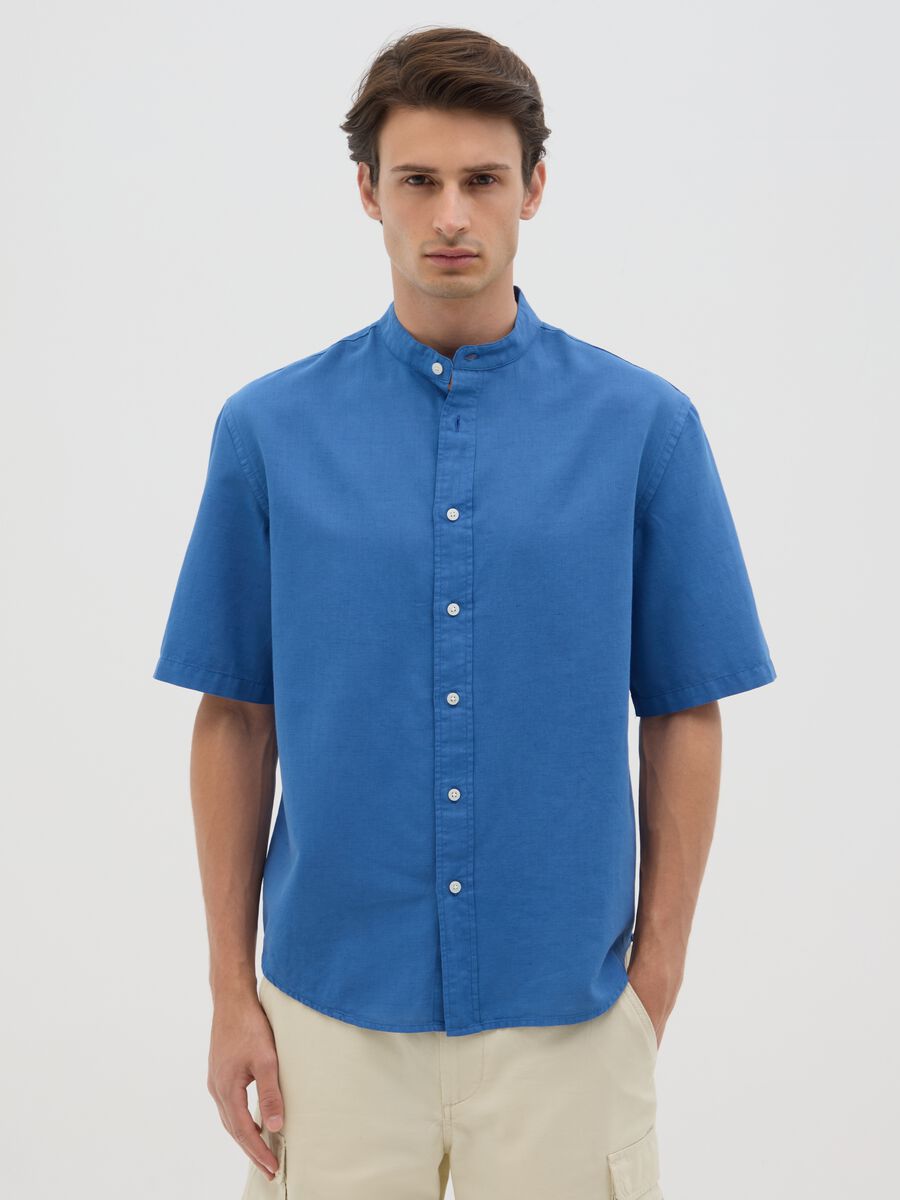 Men's Blue Cotton Blend Regular Fit Shirt_0