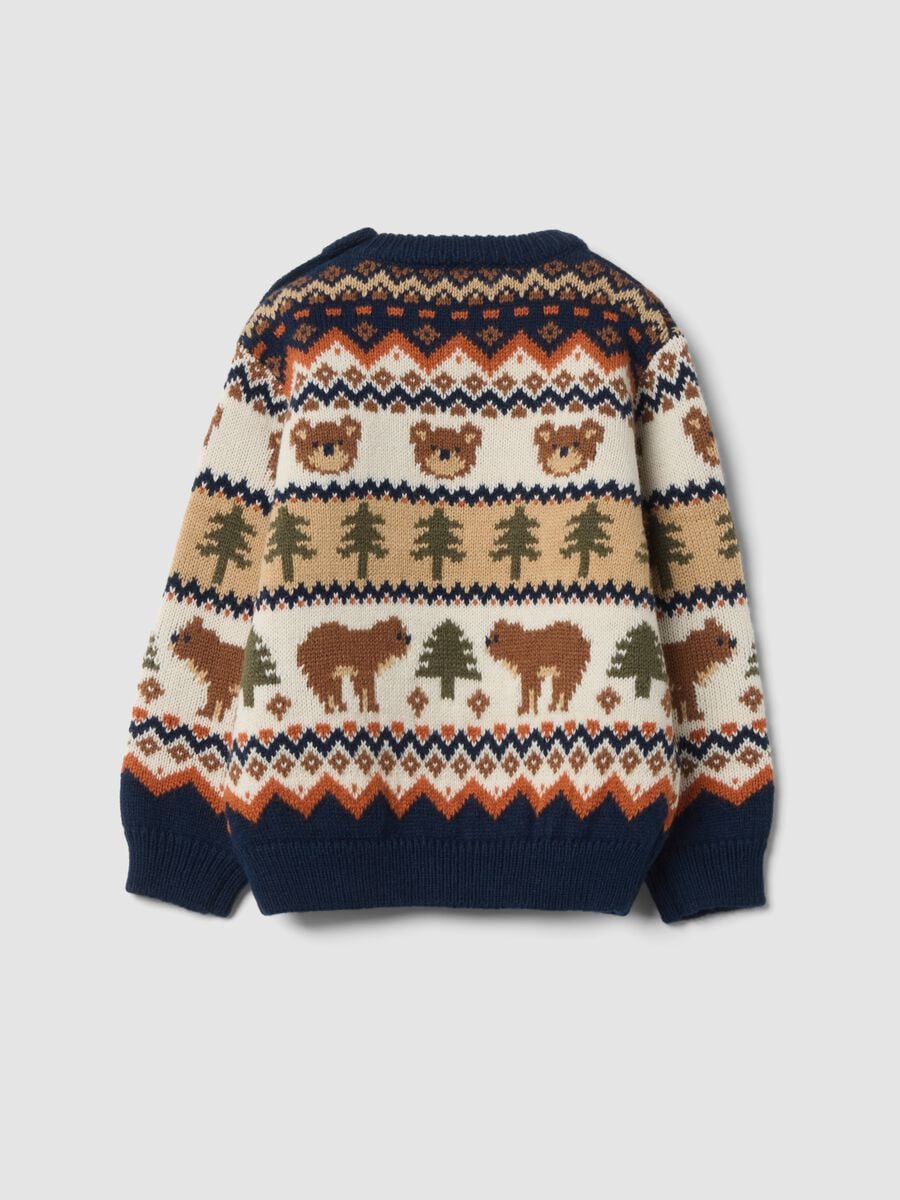 Navy and ivory jacquard wool-blend crew-neck jumper_1