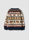 Navy and ivory jacquard wool-blend crew-neck jumper_1