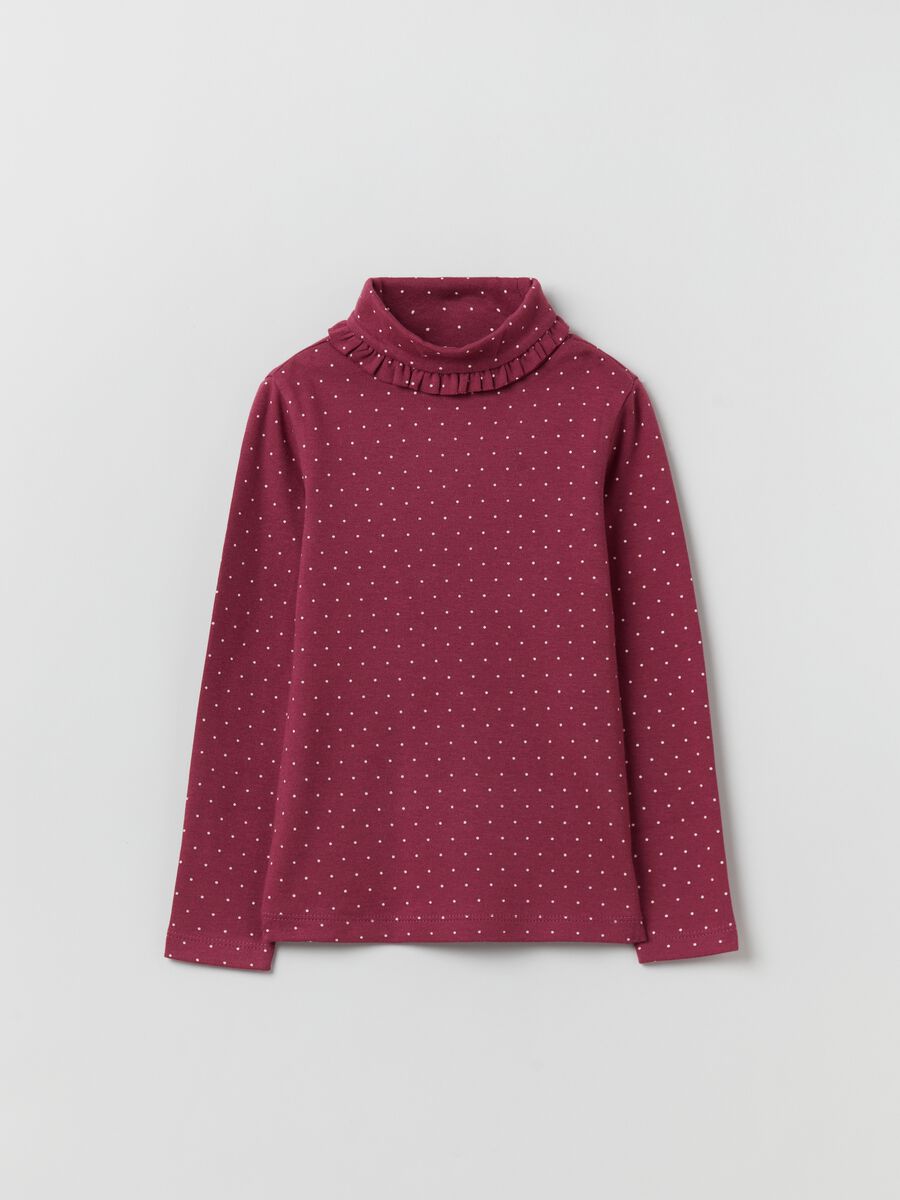 T-shirt a collo alto con stampa pois_0