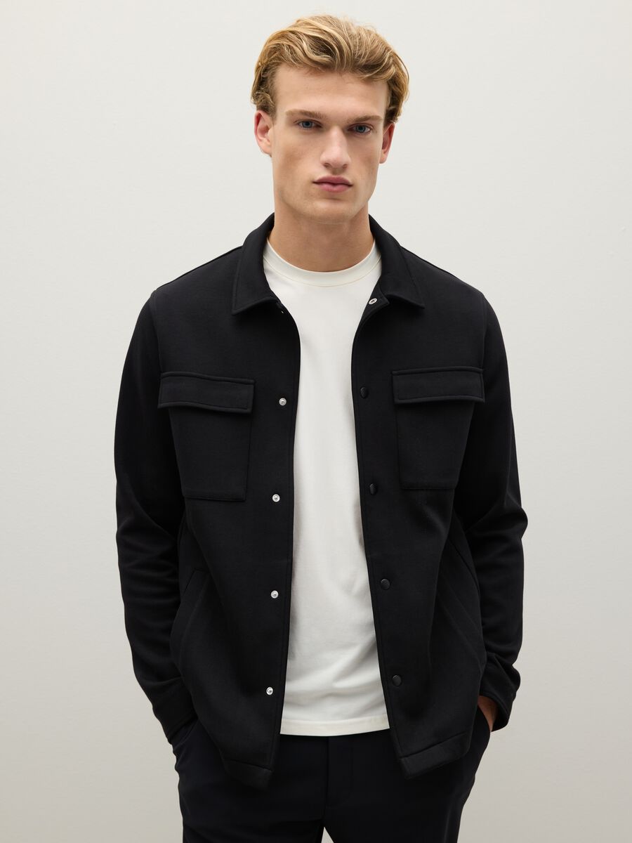 Black cotton blend sweatshirt with buttons_0