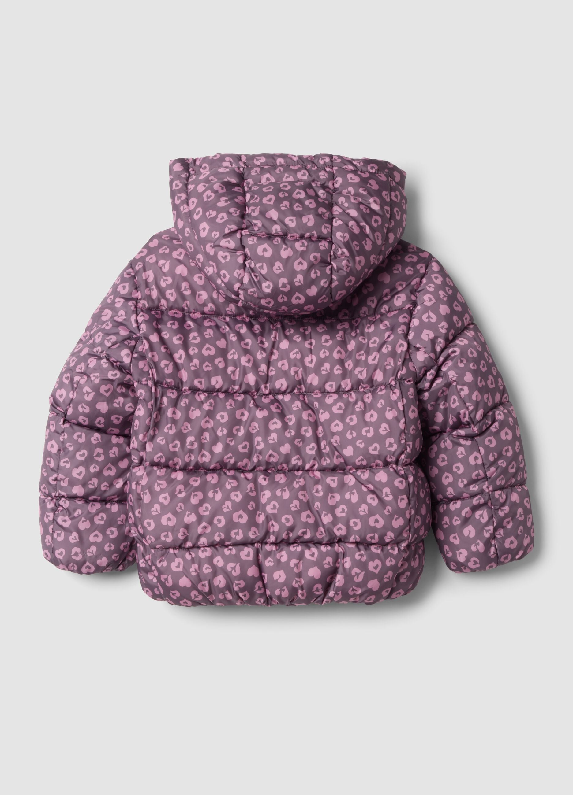 Multicolour hooded padded jacket with heart print, regular fit
