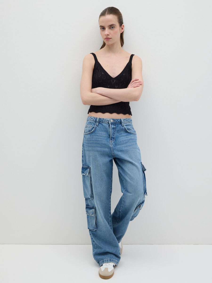 Black knitted vest in pure cotton_1