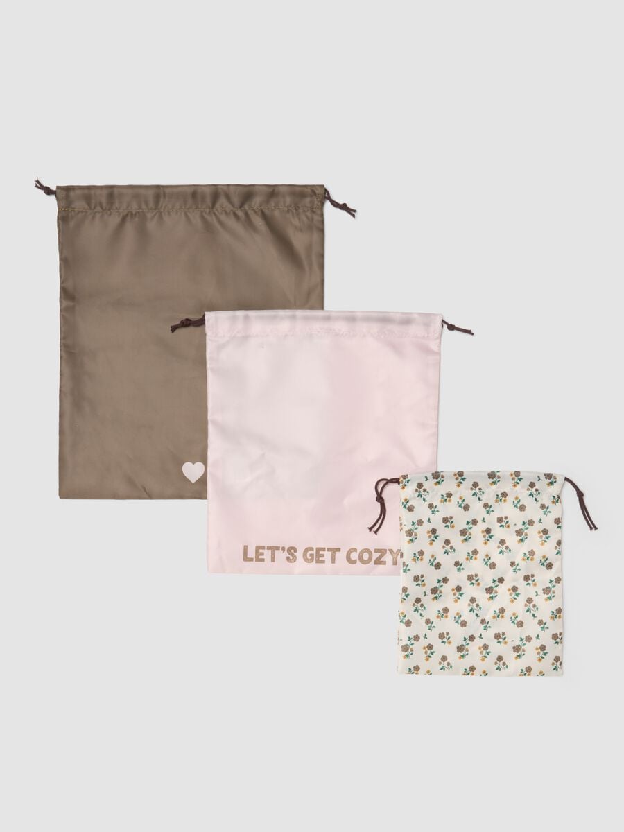 Set di tre sacche grigio tortora, rosa chiaro e bianco sporco_0