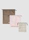 Set of three drawstring pouches in taupe grey, pale pink and off-white_0