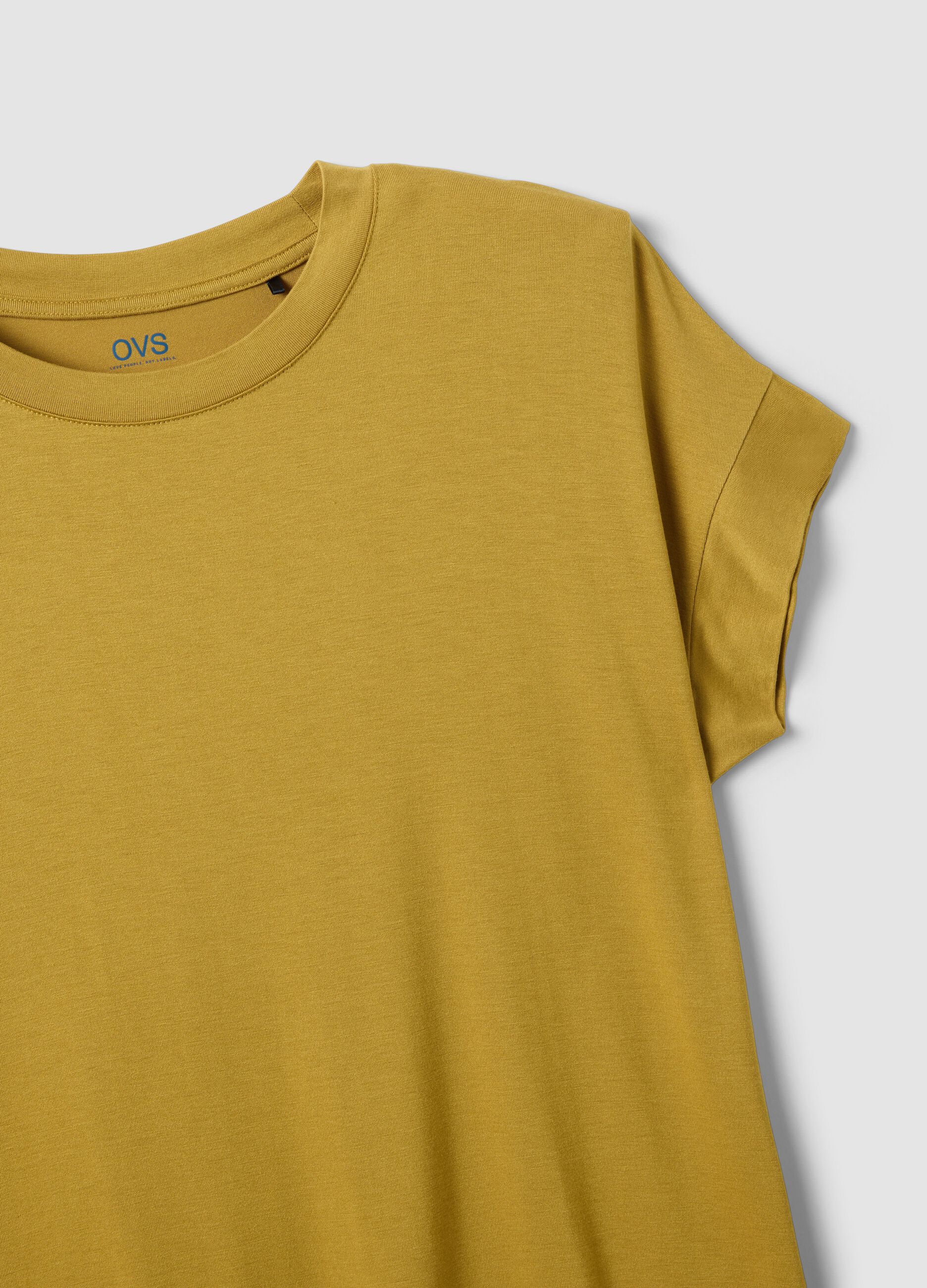 Yellow short-sleeve stretch viscose T-shirt