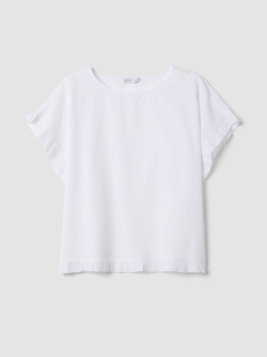 Blusa bianca in puro cotone con volant_0