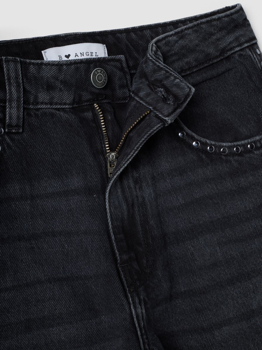 Black pure cotton wide-leg jeans with studs_2