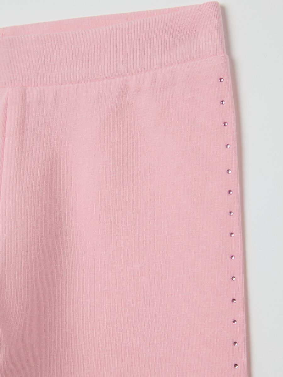 Pink three-quarter leggings in stretch cotton with diamantés_2