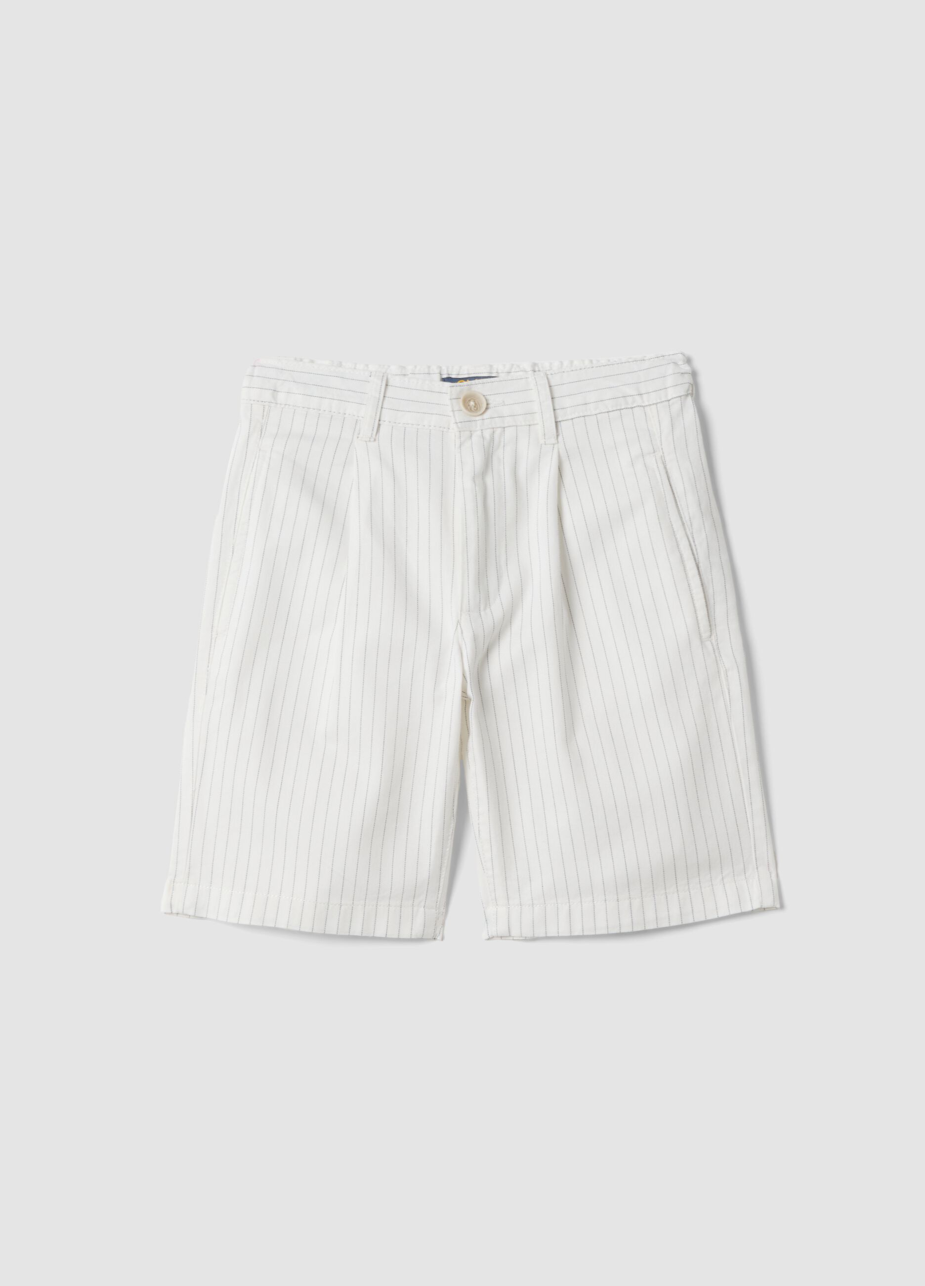 Shorts bianchi a righe in puro cotone da bambino regular fit