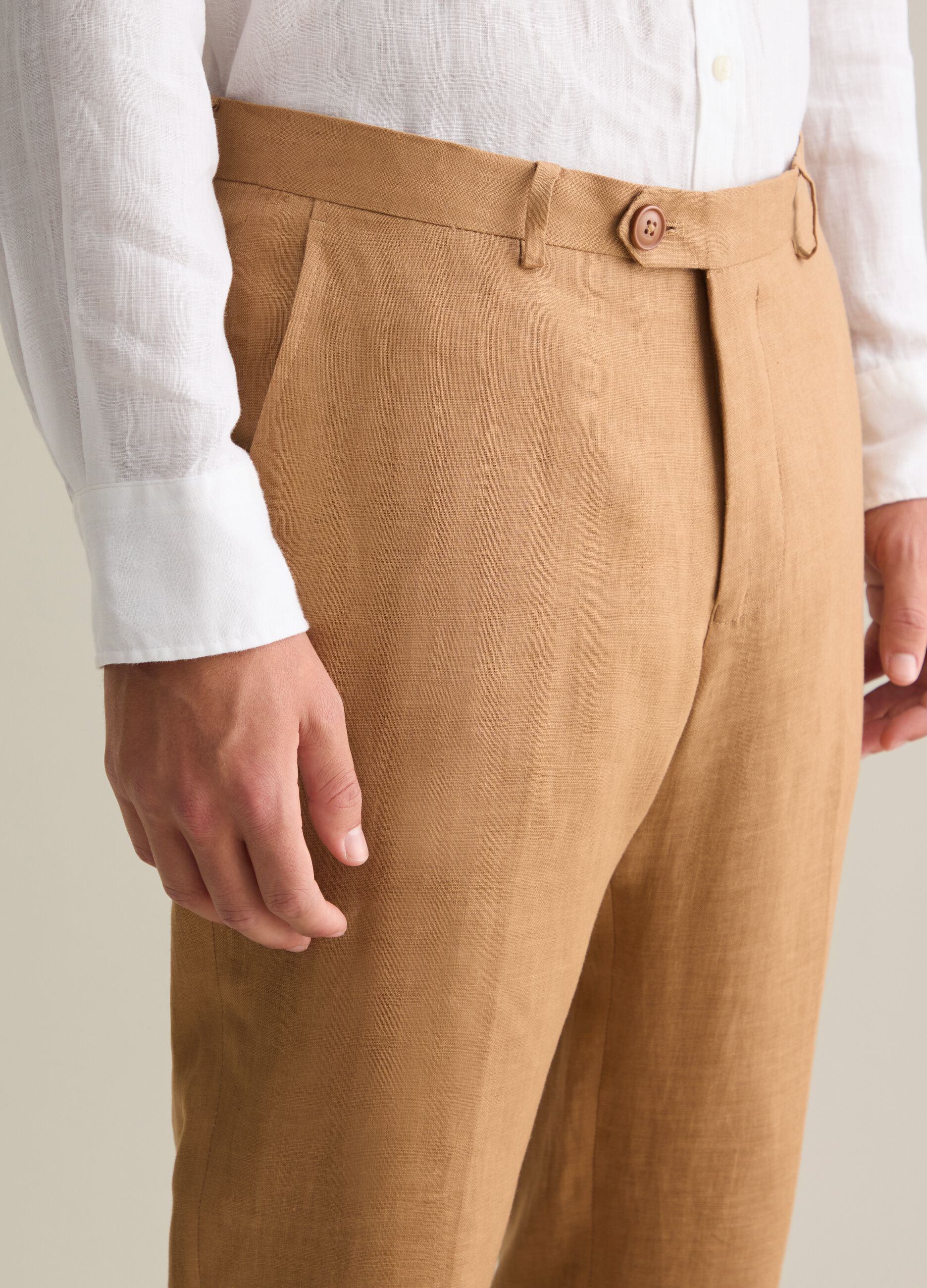 Men's brown linen slim fit trousers