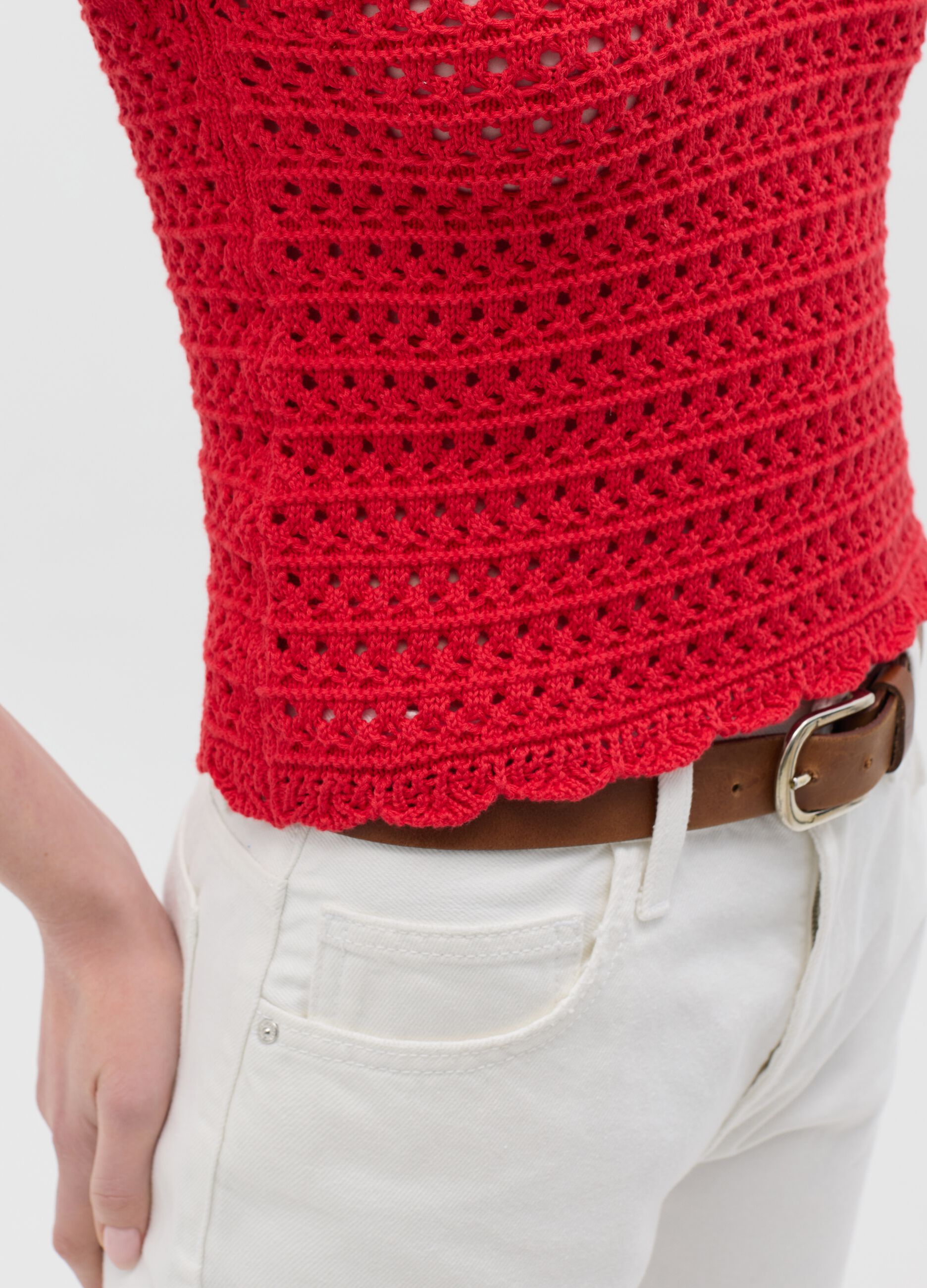 Tank top crochet con scollo a V rosso