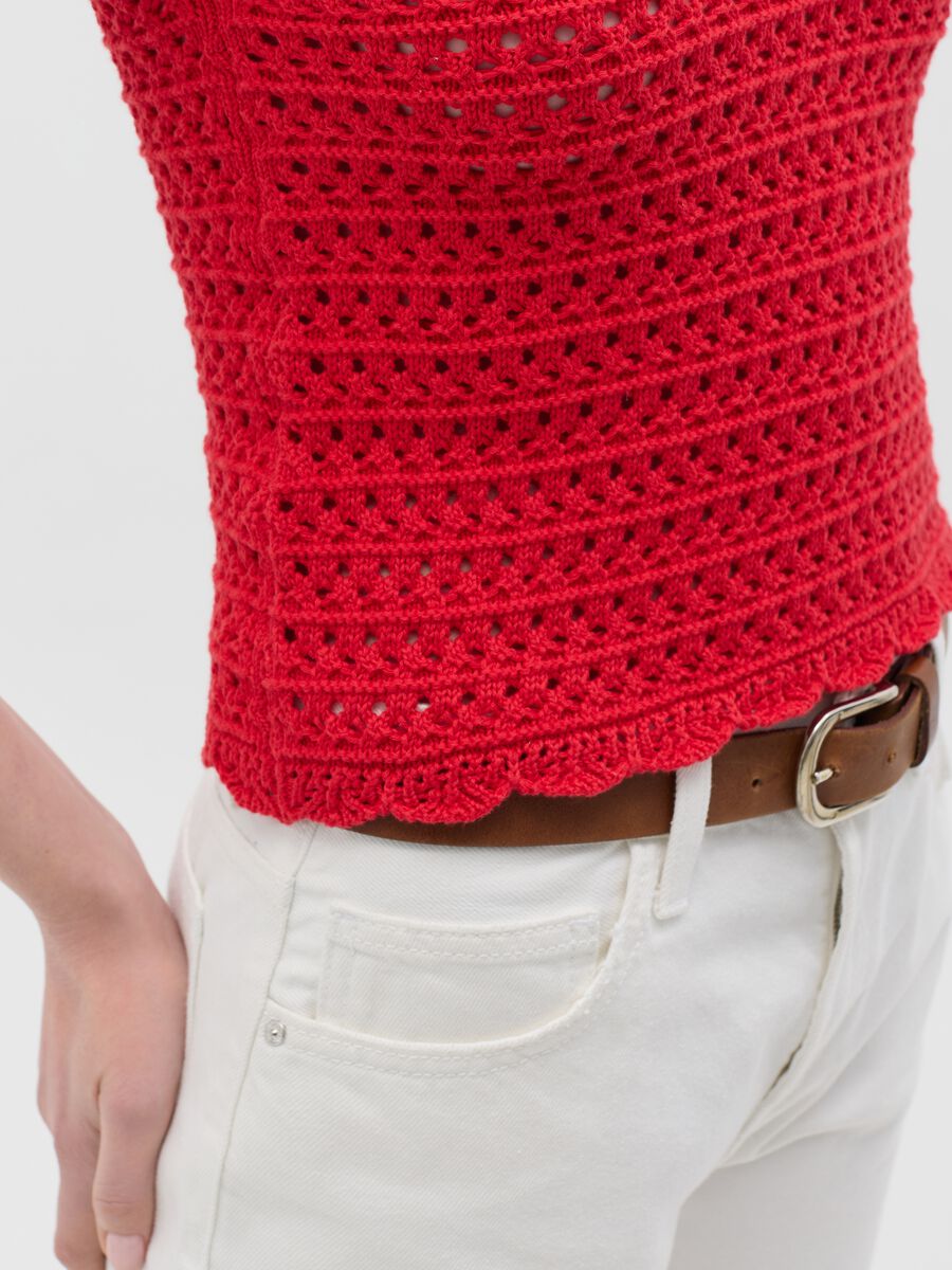Red crochet tank top with V neck_2