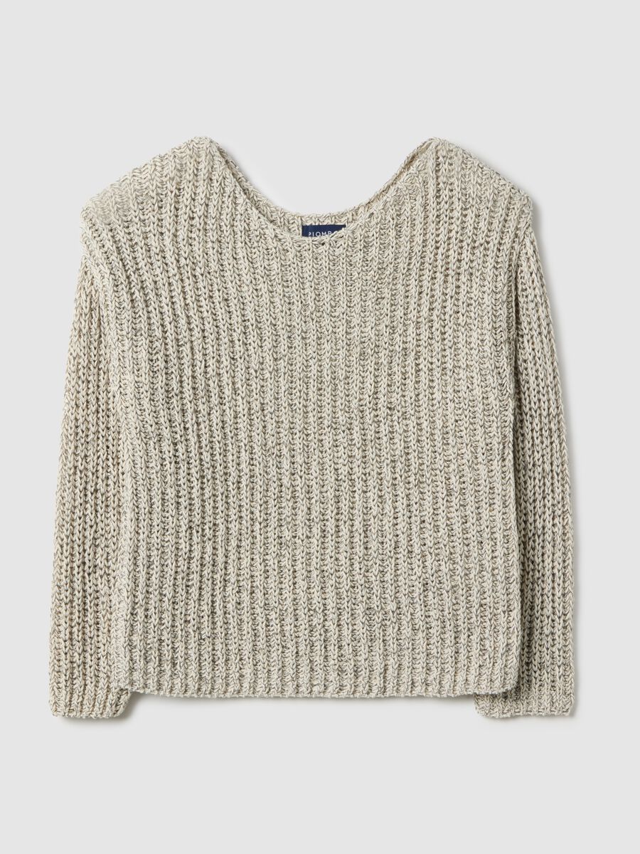 Beige cotton blend regular fit woven jumper with boat neck_4