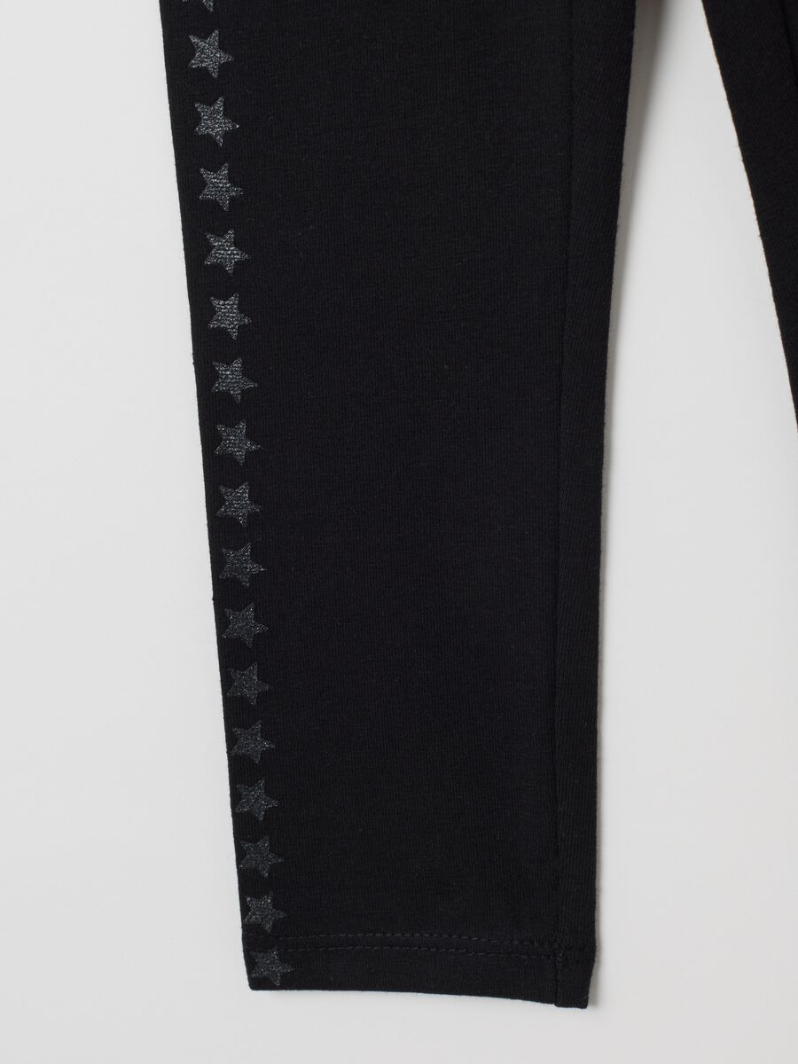 Leggings da bambina in cotone elasticizzato nero_3