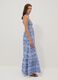 Abito lungo blu in puro cotone con spalline annodate_2
