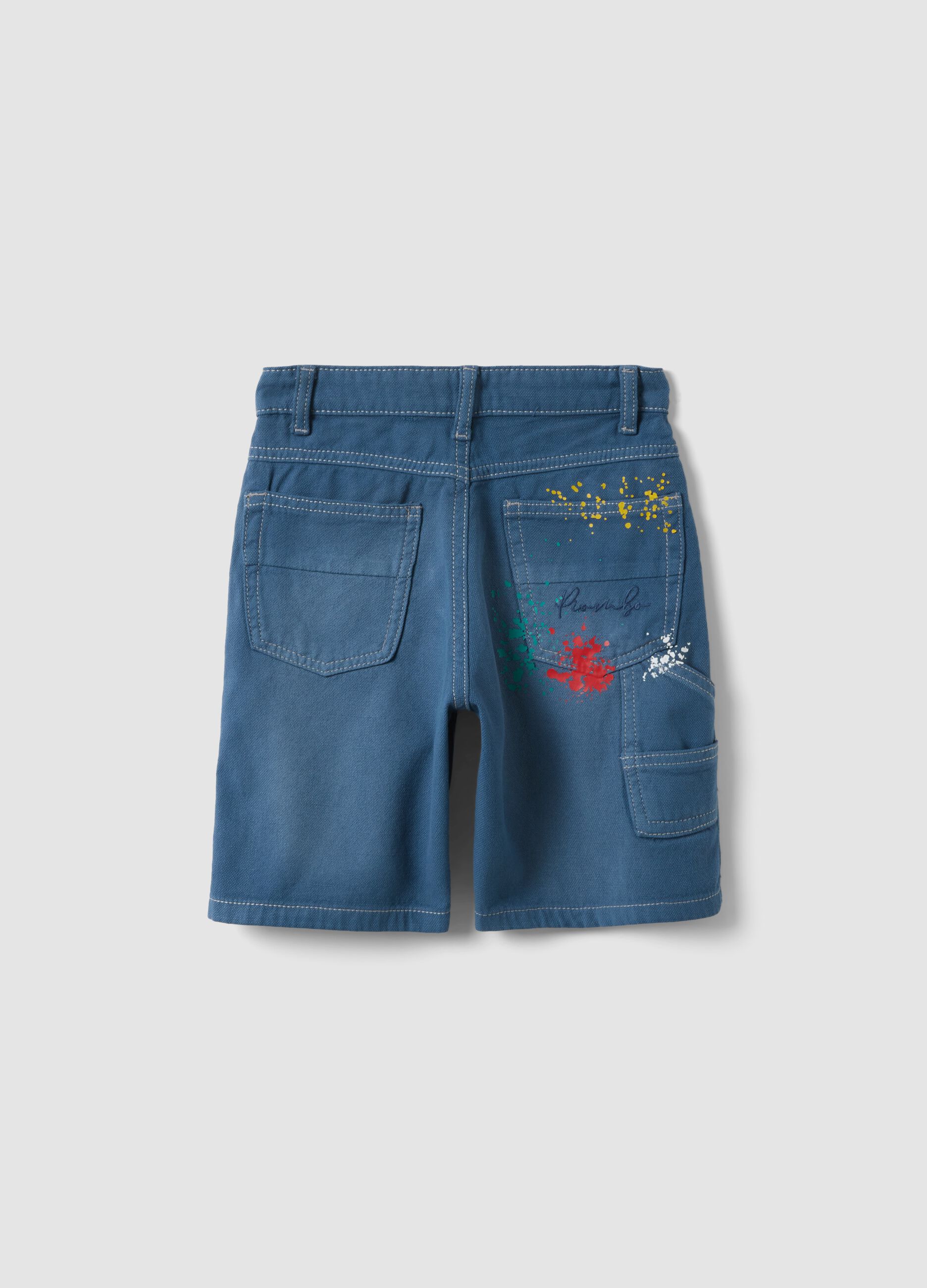 Shorts cargo in denim blu di puro cotone da bambino baggy fit