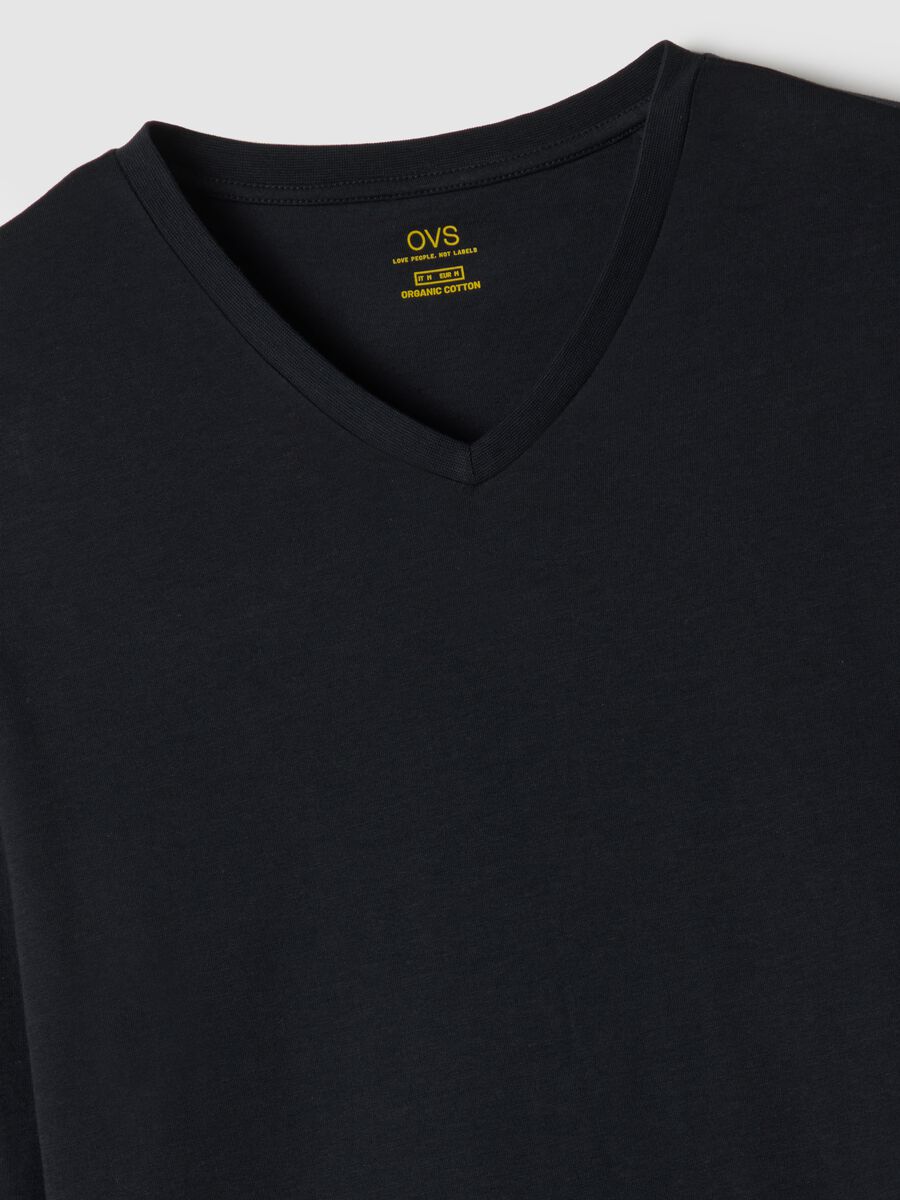Black long sleeve pyjamas with a V-neck in pure cotton, regular fit_5