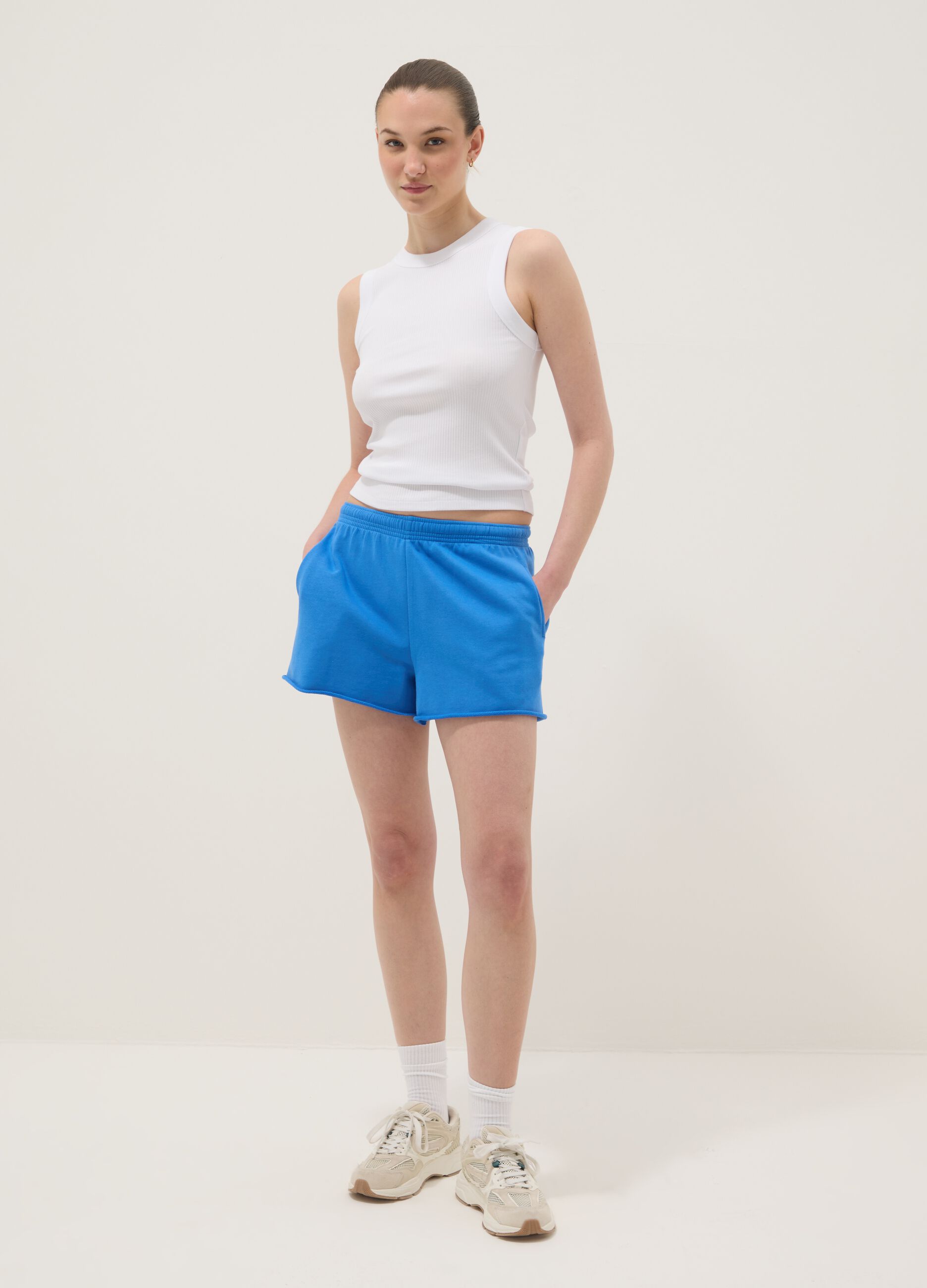 White fitted ribbed stretch cotton tank top