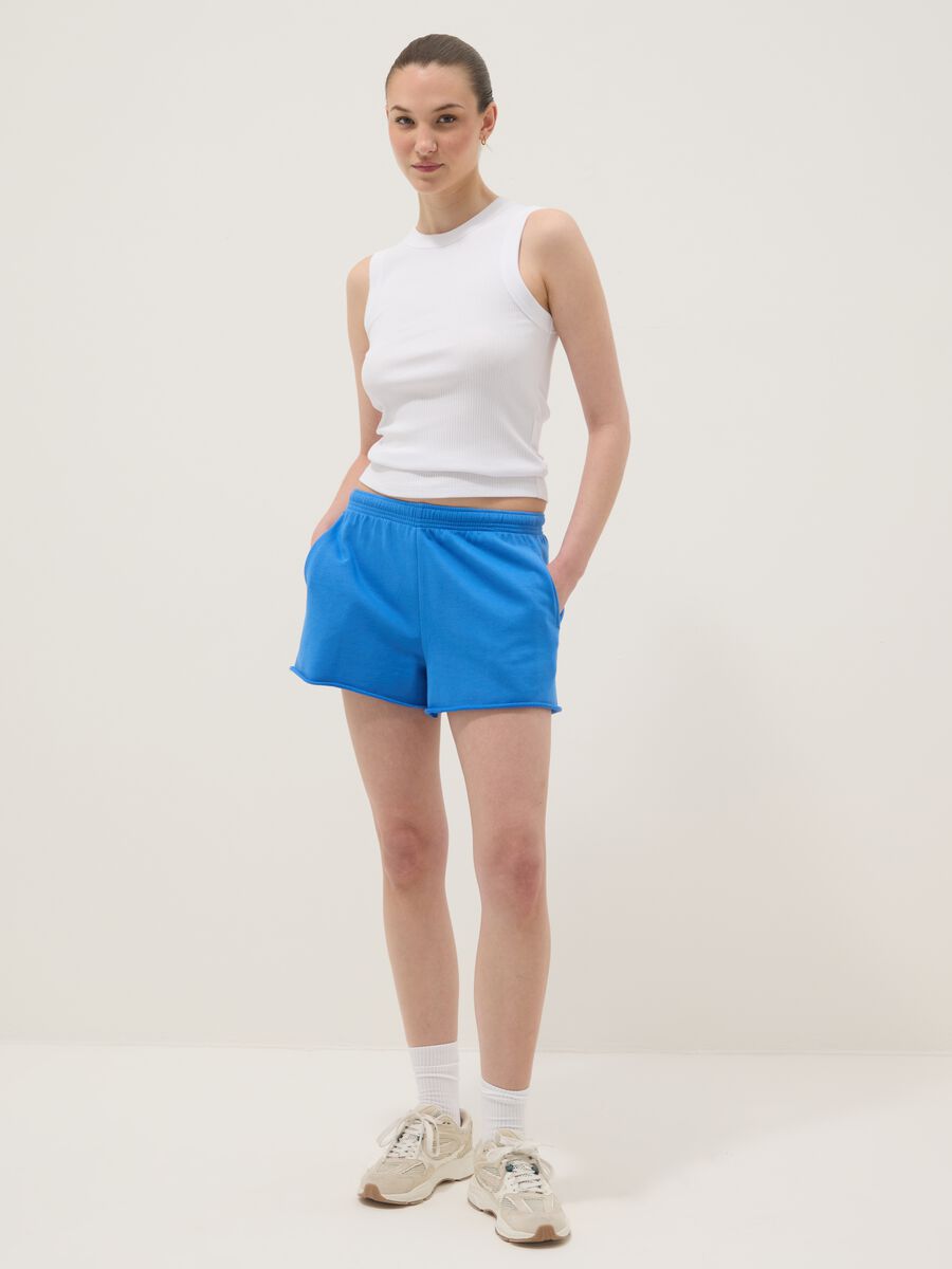 Tank top bianco in cotone elasticizzato a costine fitted_2