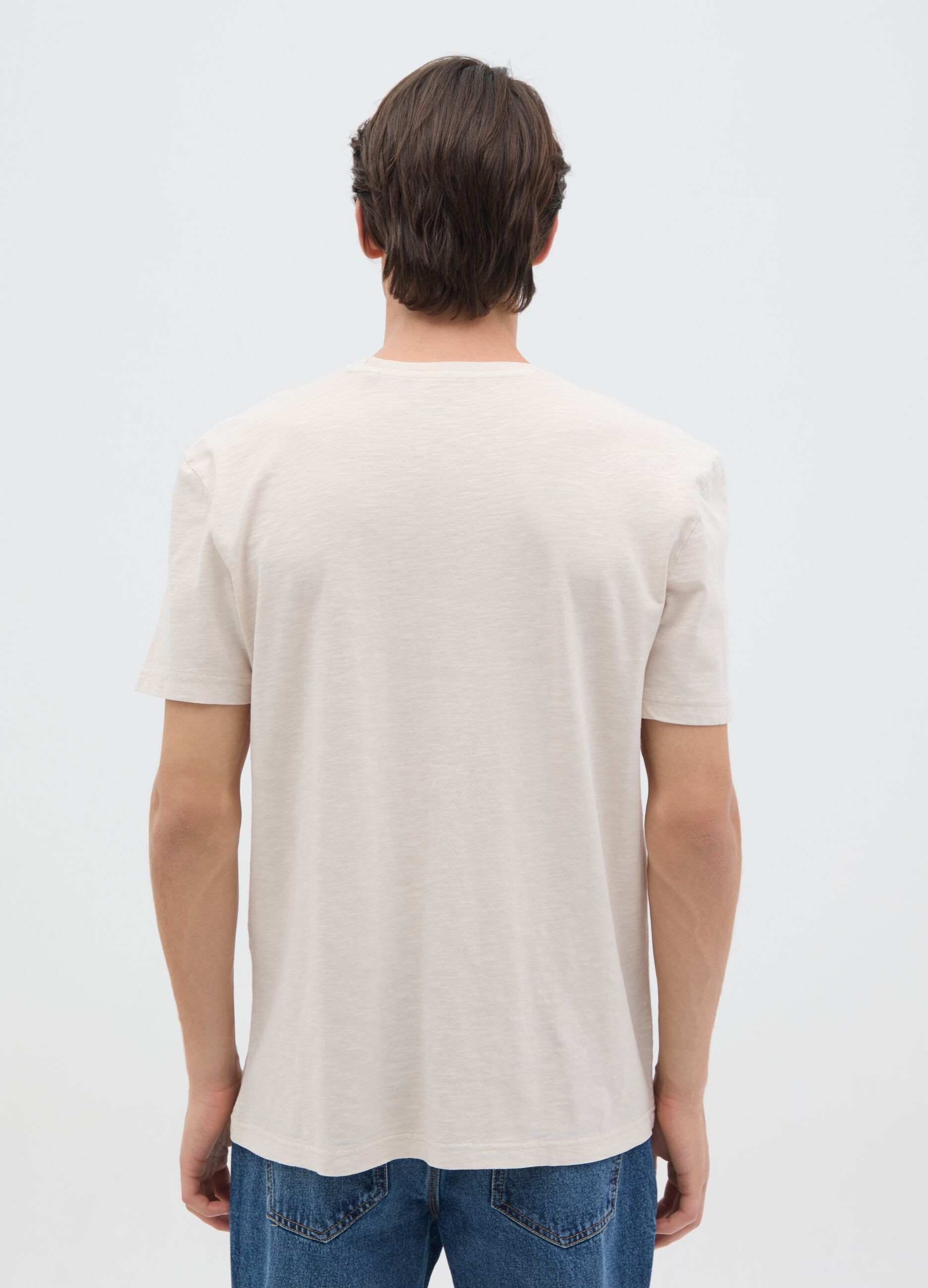 Men's beige pure cotton regular fit T-shirt