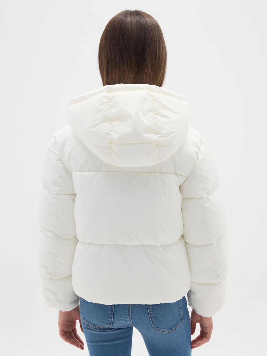 White Iconic Puffer Girls' Jacket with Hood_1