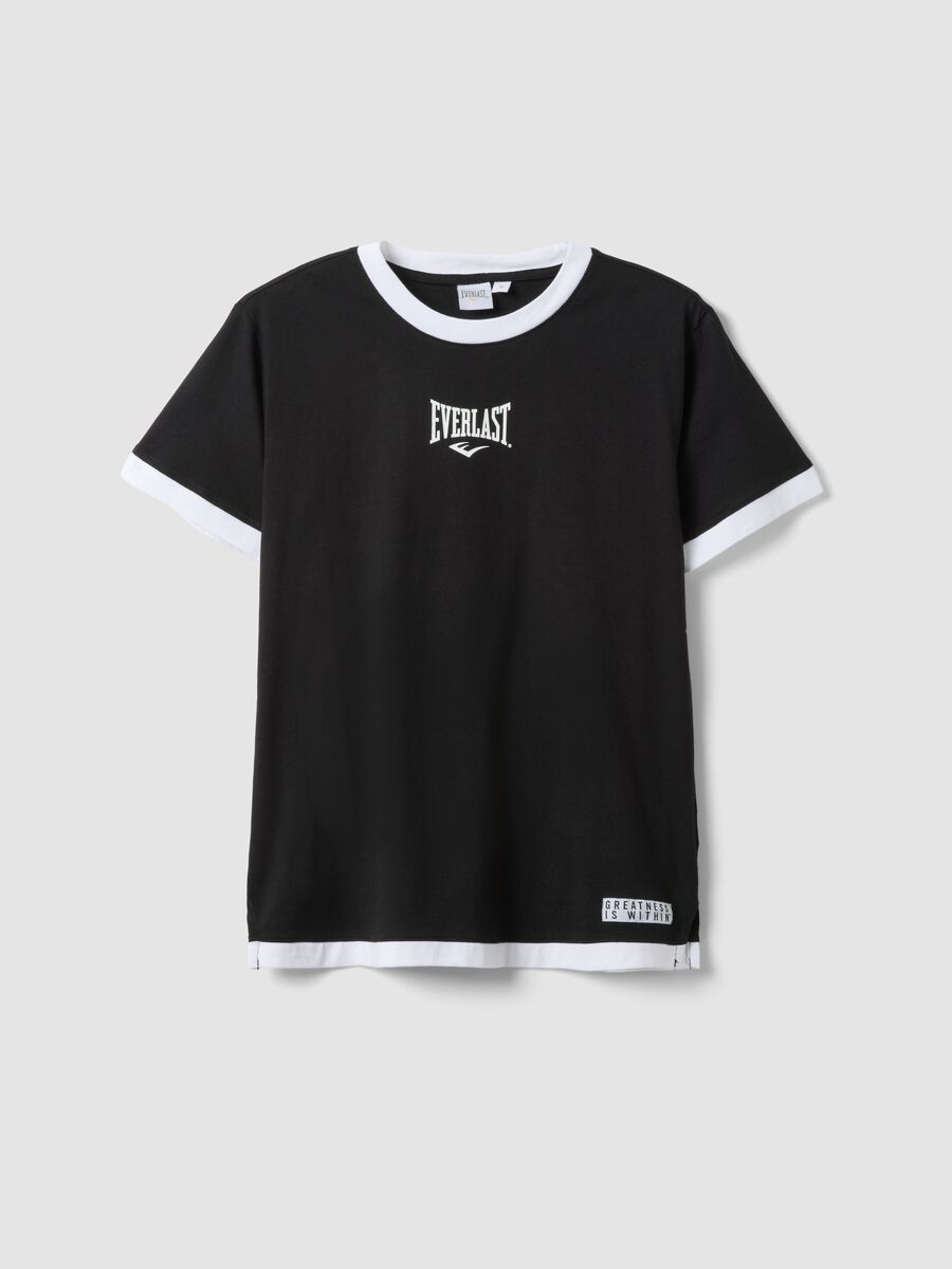 T-shirt in puro cotone nera regular fit con finiture bianche_4