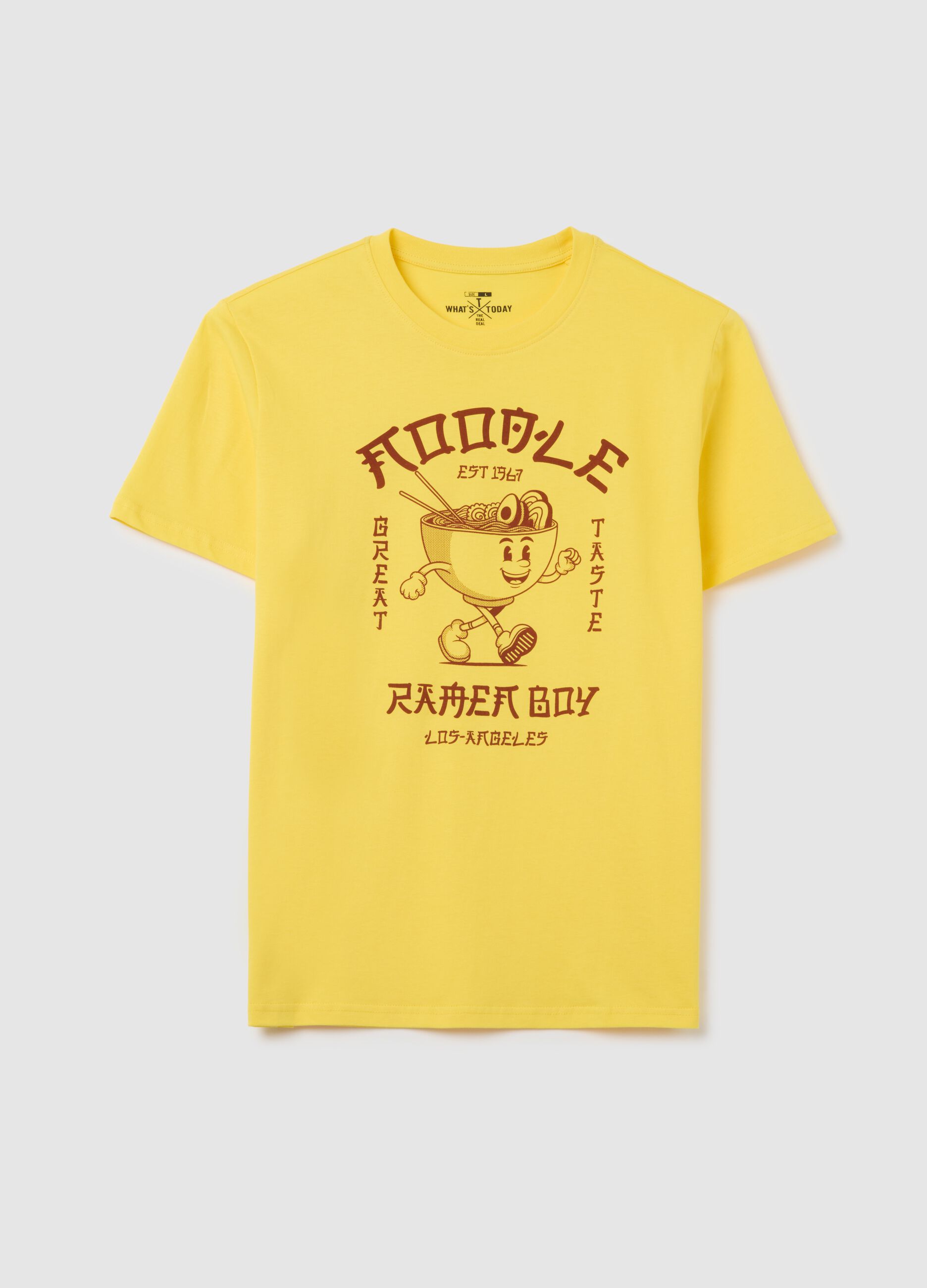 Yellow T-shirt with Ramen Boy Print by Ovs