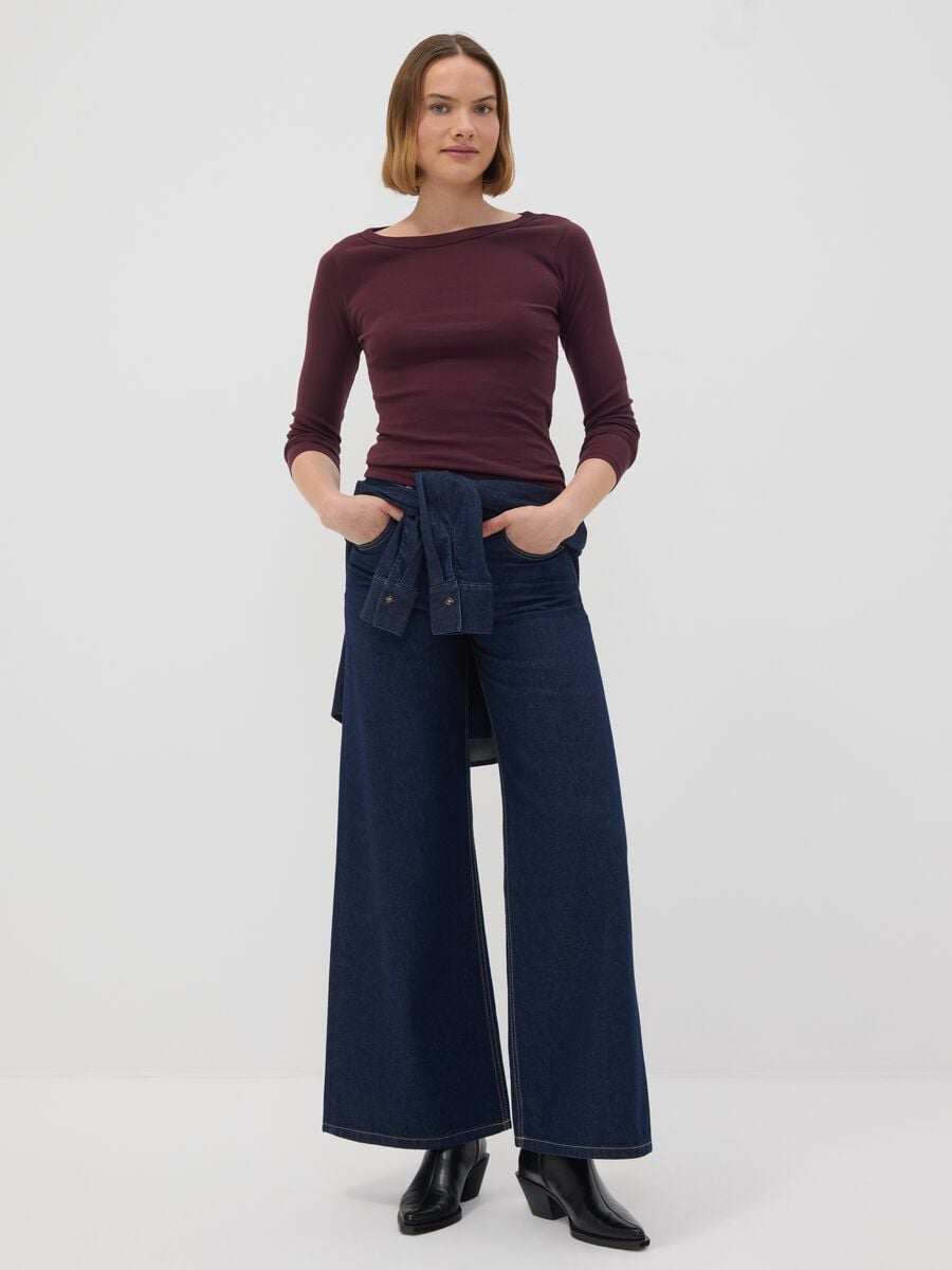 T-shirt viola in puro cotone con girocollo regular fit_1