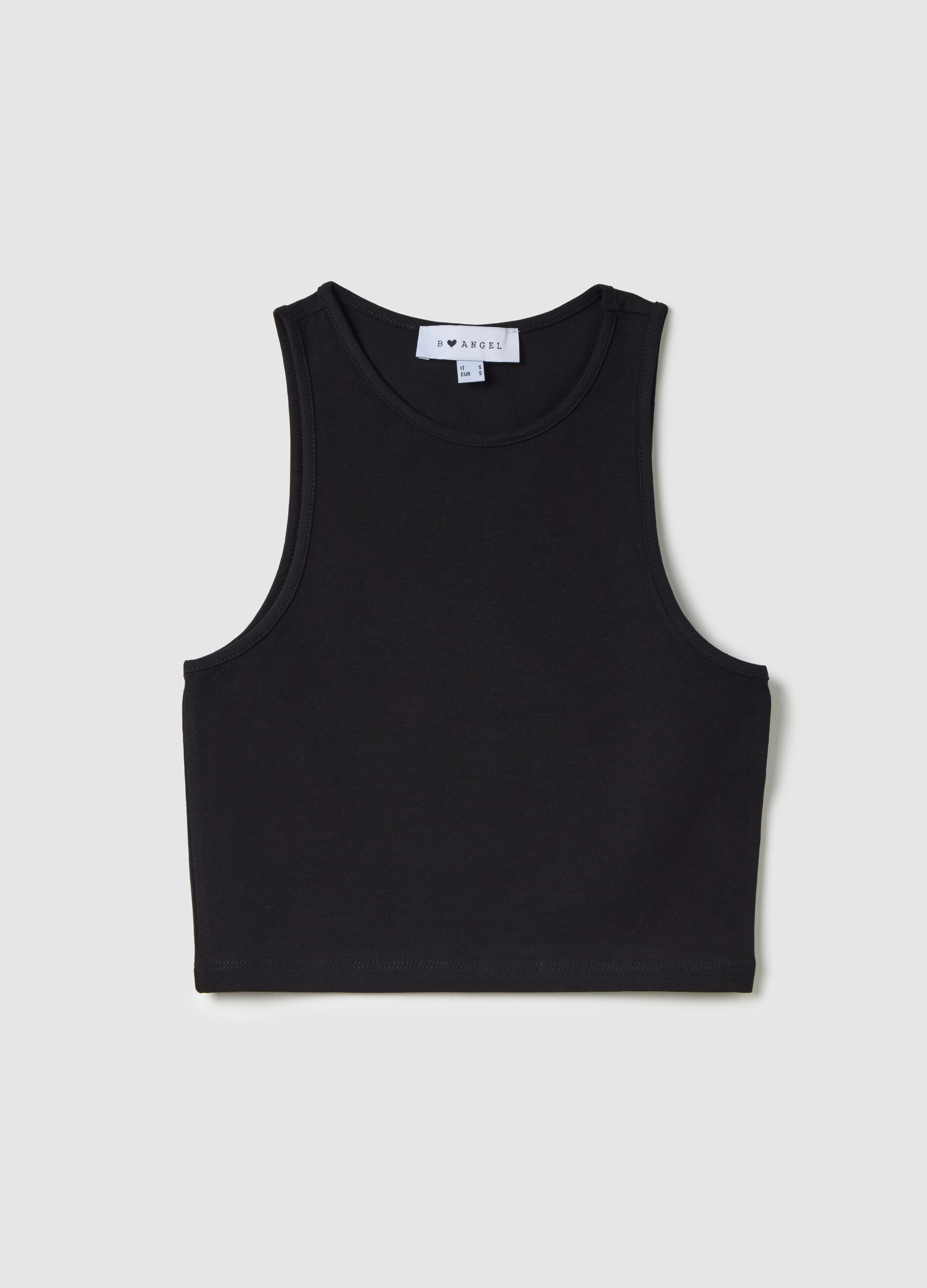 Women’s black fitted short top in stretch cotton