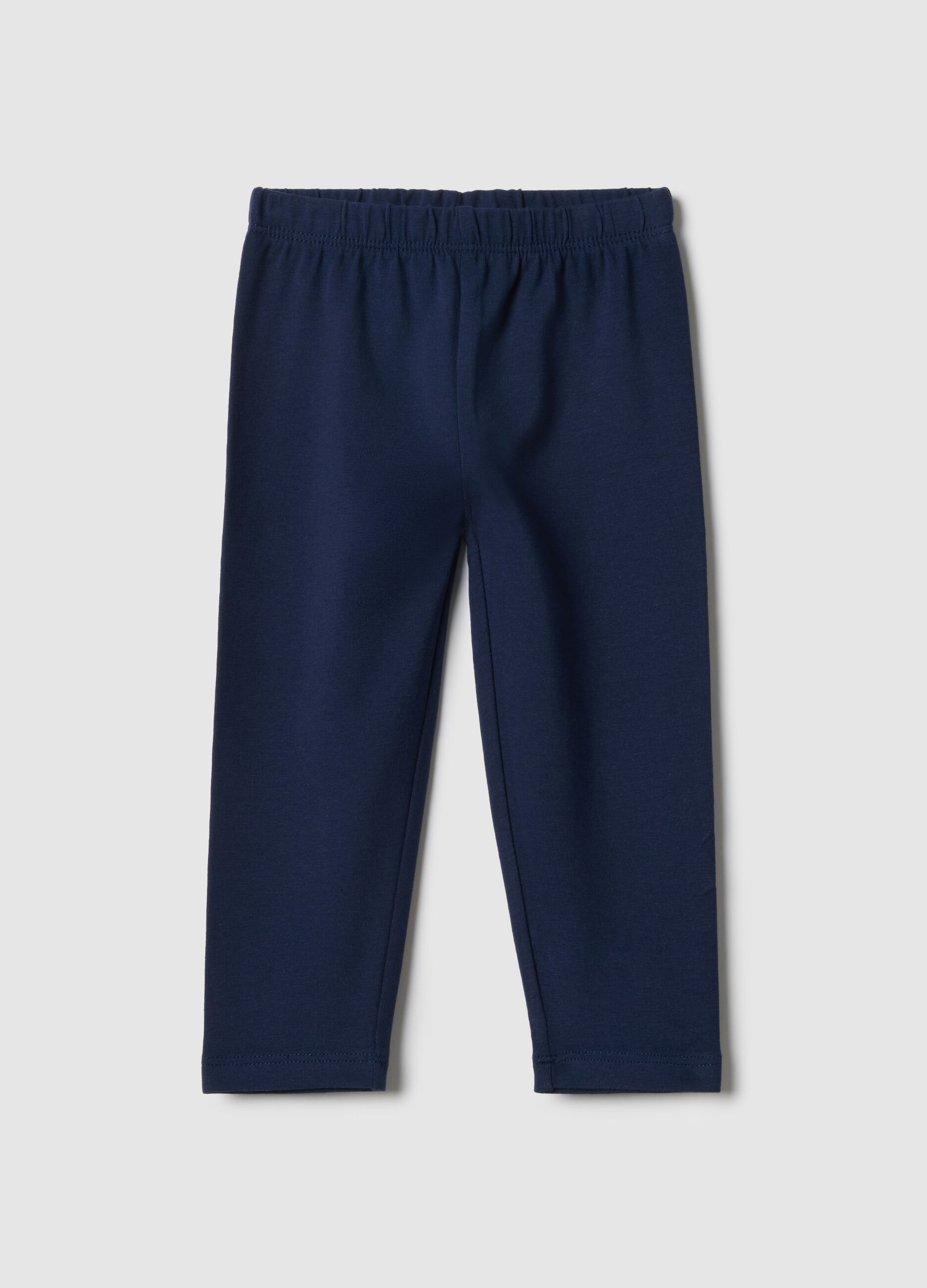 Girls' Blue Stretch Cotton Slim Fit Leggings