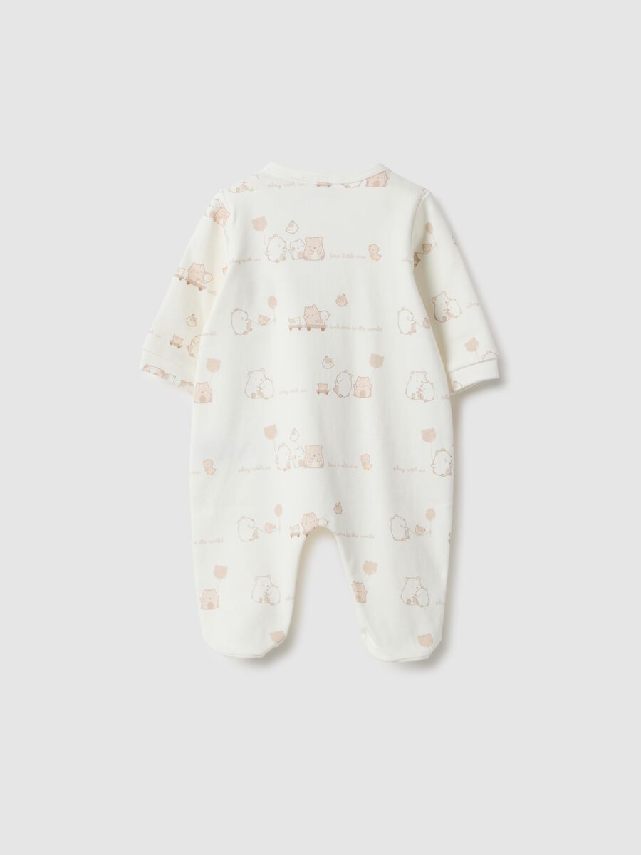 White newborn romper in pure cotton with long sleeves and embroidery_1