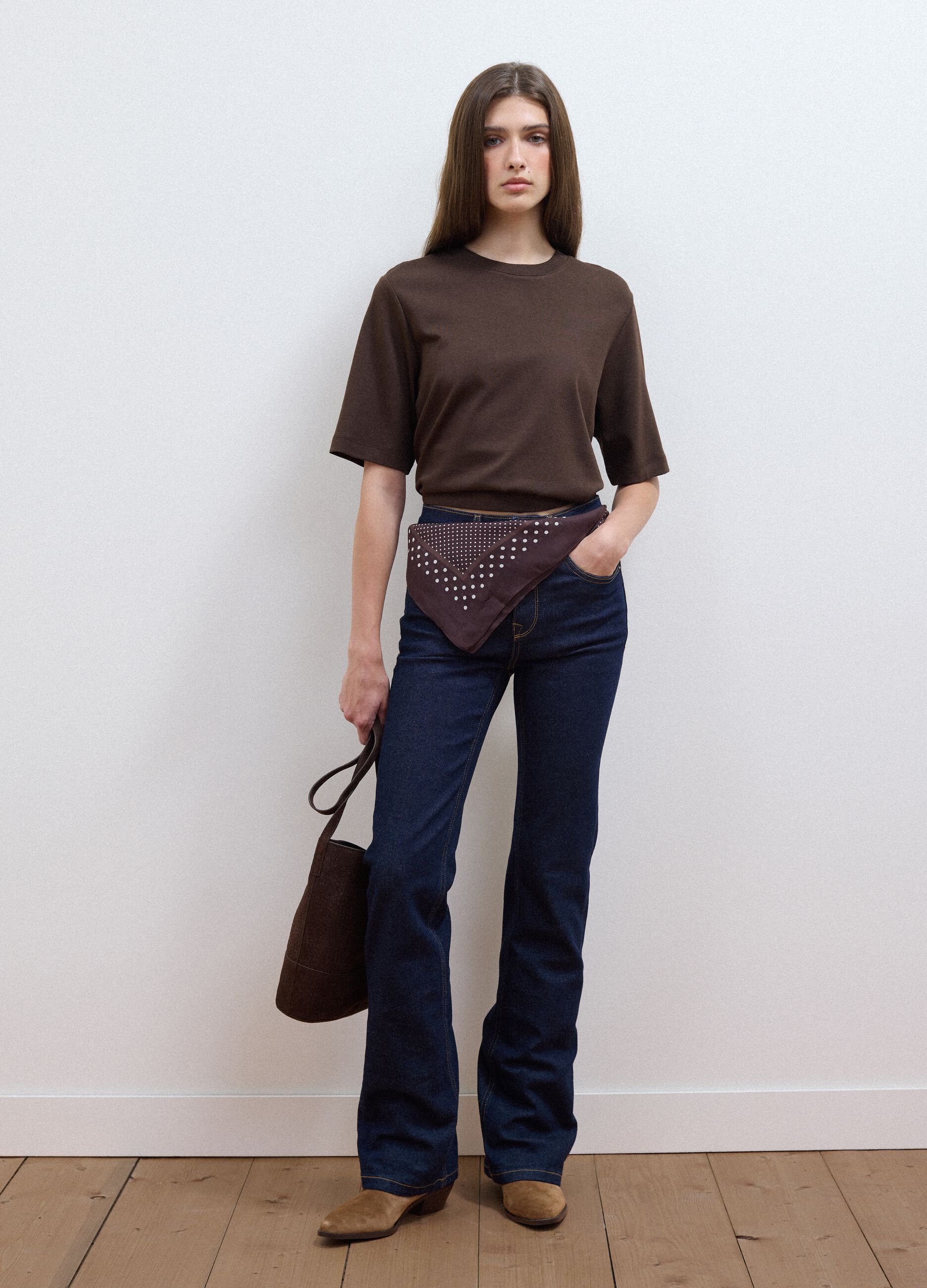 Brown boxy-fit T-shirt in a cotton&ndash;viscose blend