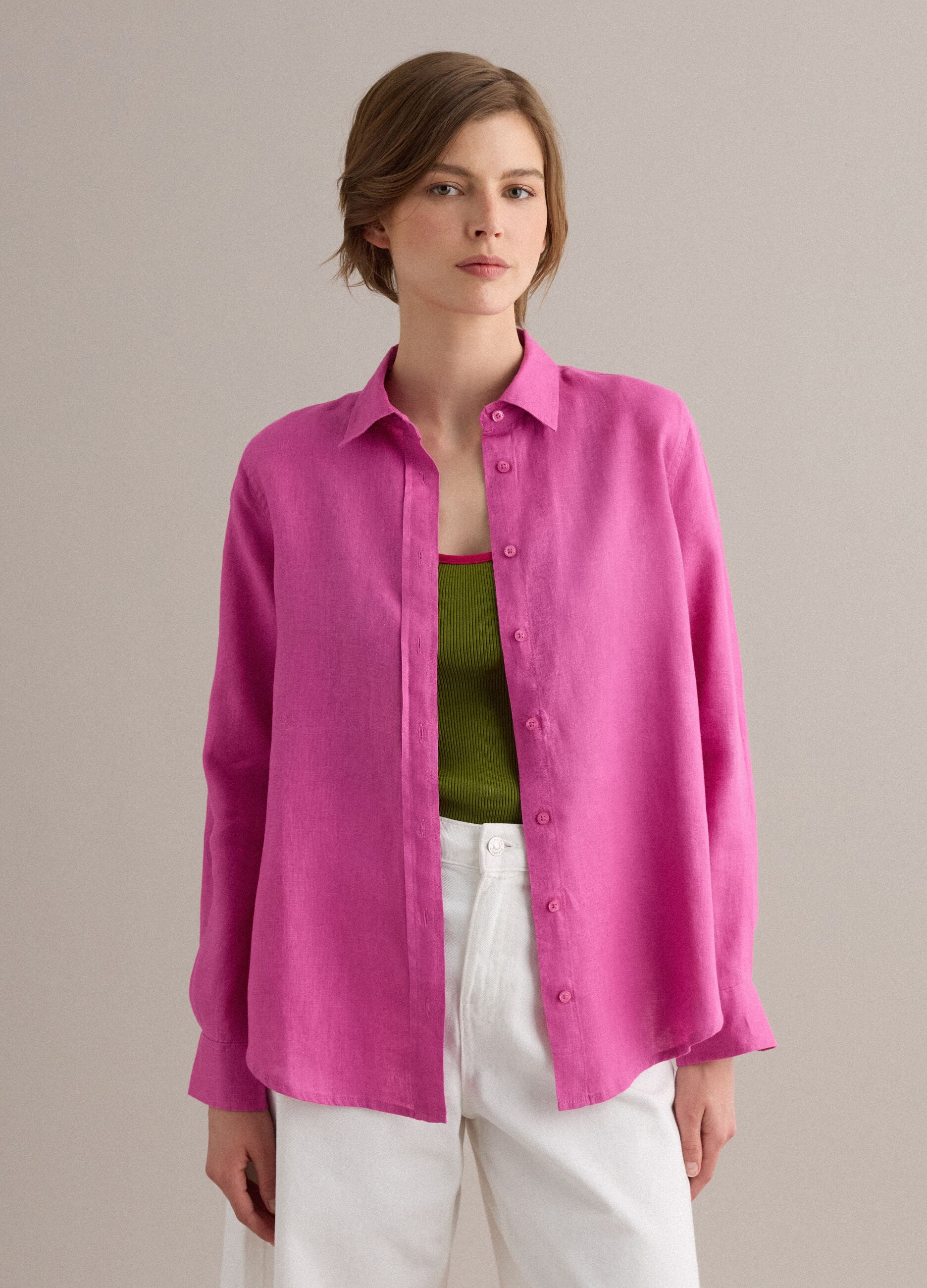 Pink Pure Linen Regular Fit Shirt