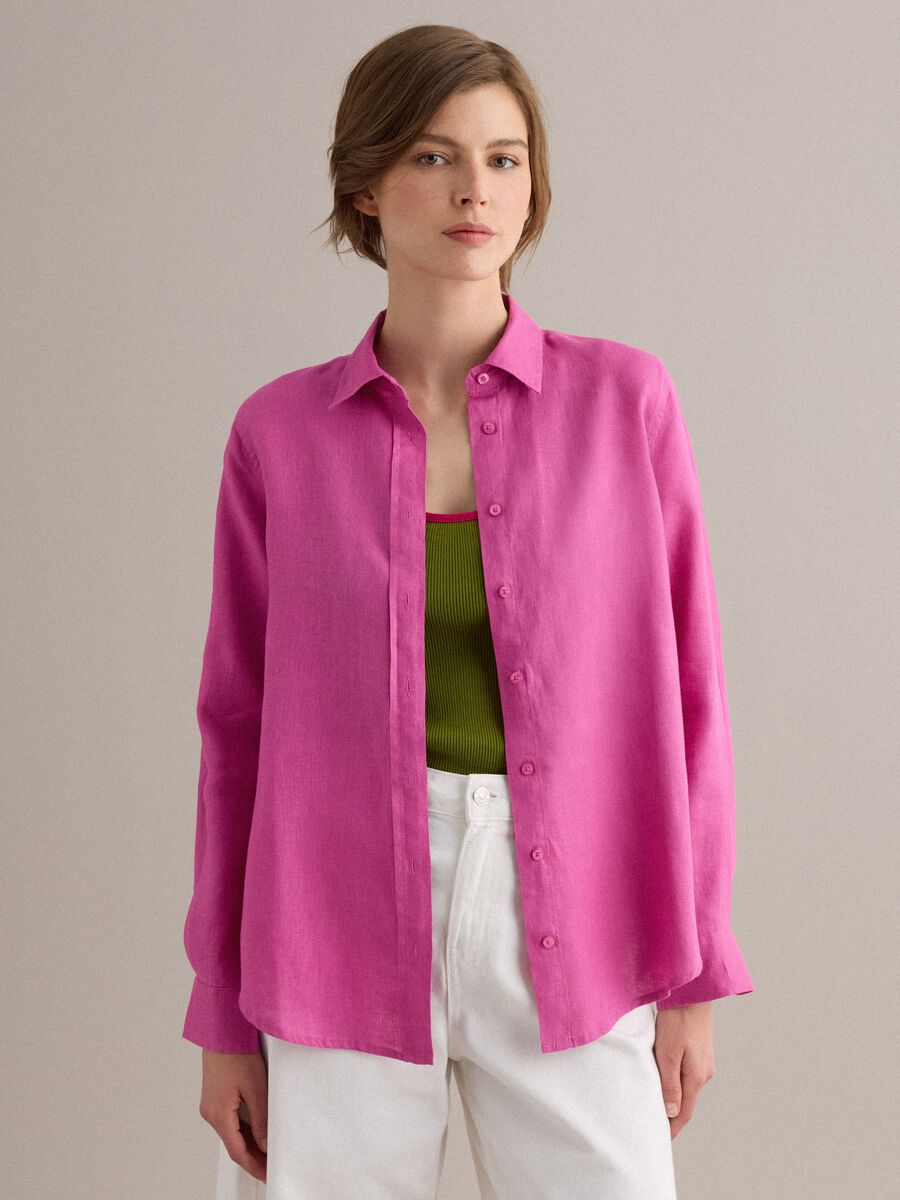 Pink Pure Linen Regular Fit Shirt_0
