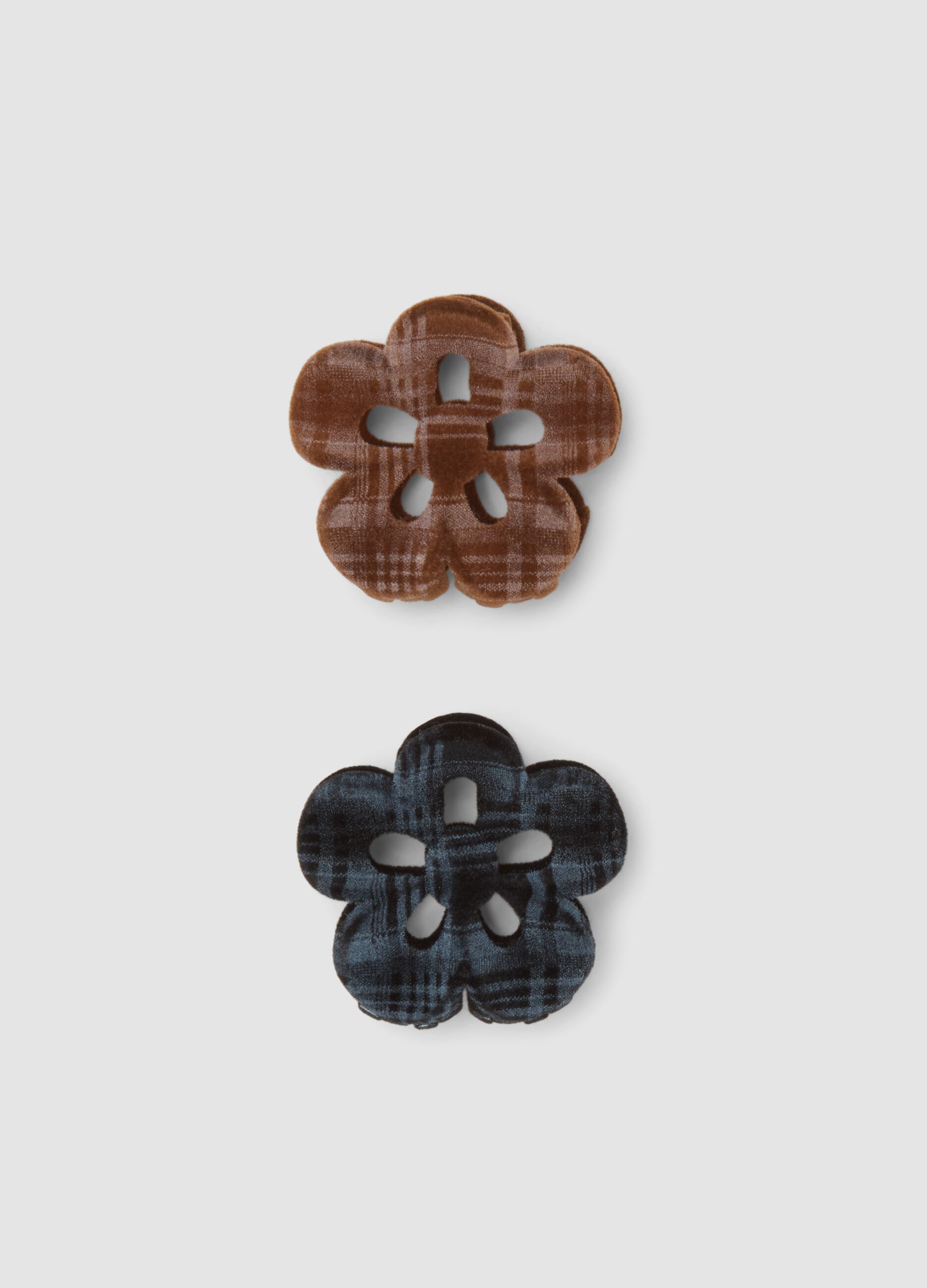 Brown and black floral hair clip set