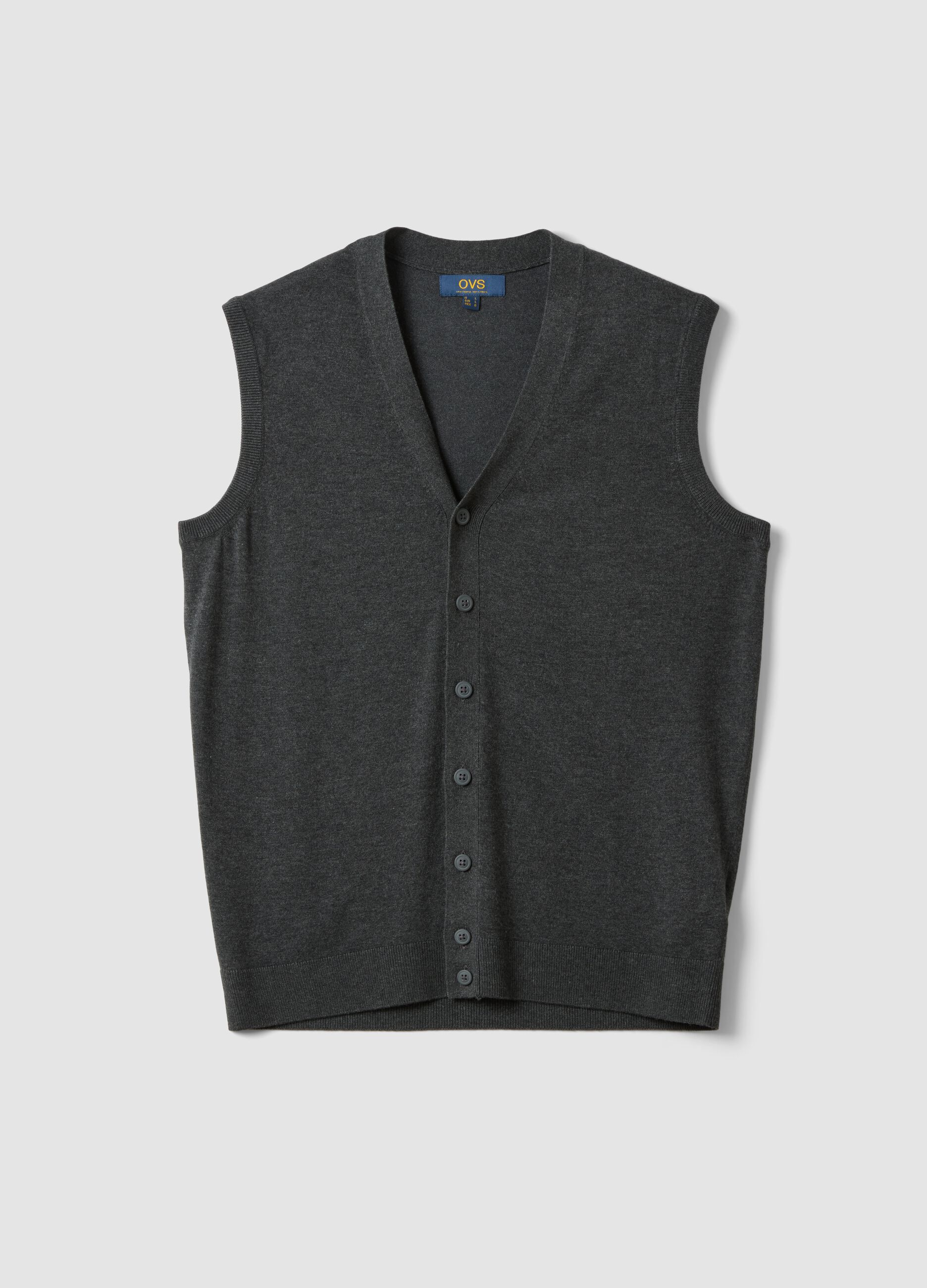 Grey viscose-blend waistcoat with deep V-neck regular fit