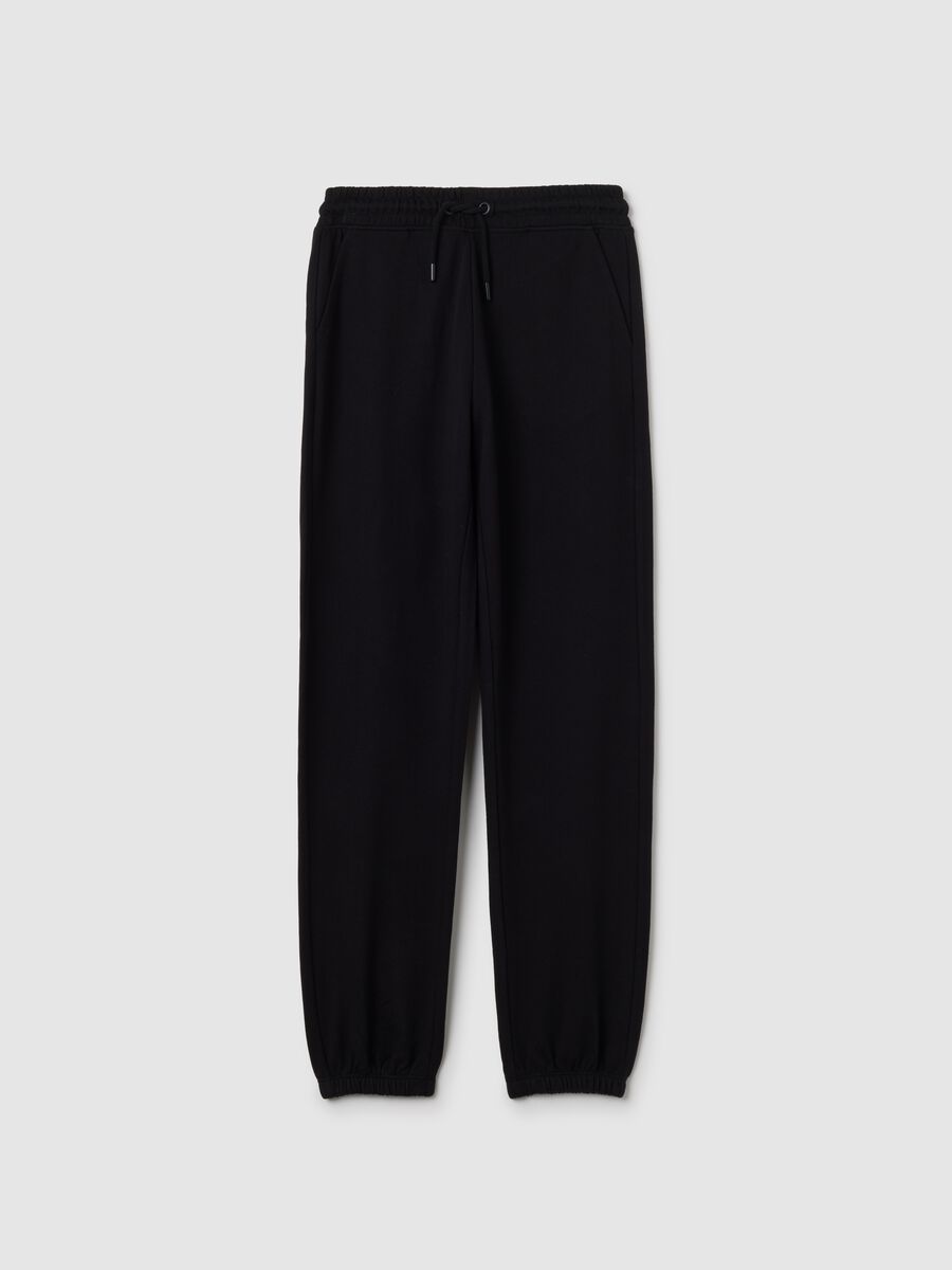 Girls' black pure cotton regular fit trousers_0