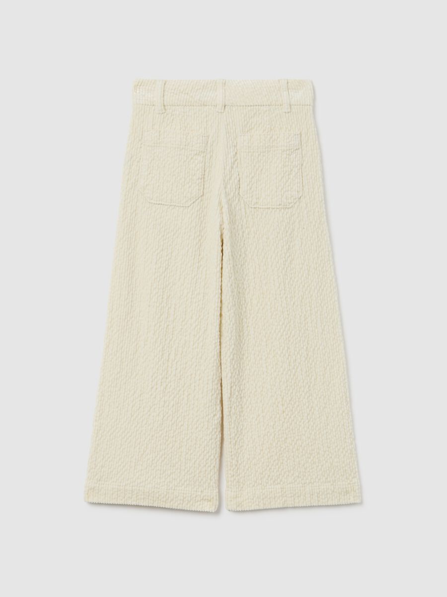 Girls' Beige Velvet Wide Leg Trousers_5