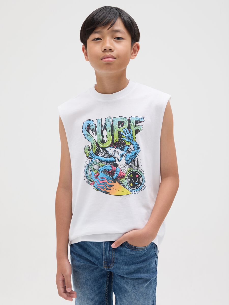 Canotta da ragazzo in puro cotone bianco regular fit_0