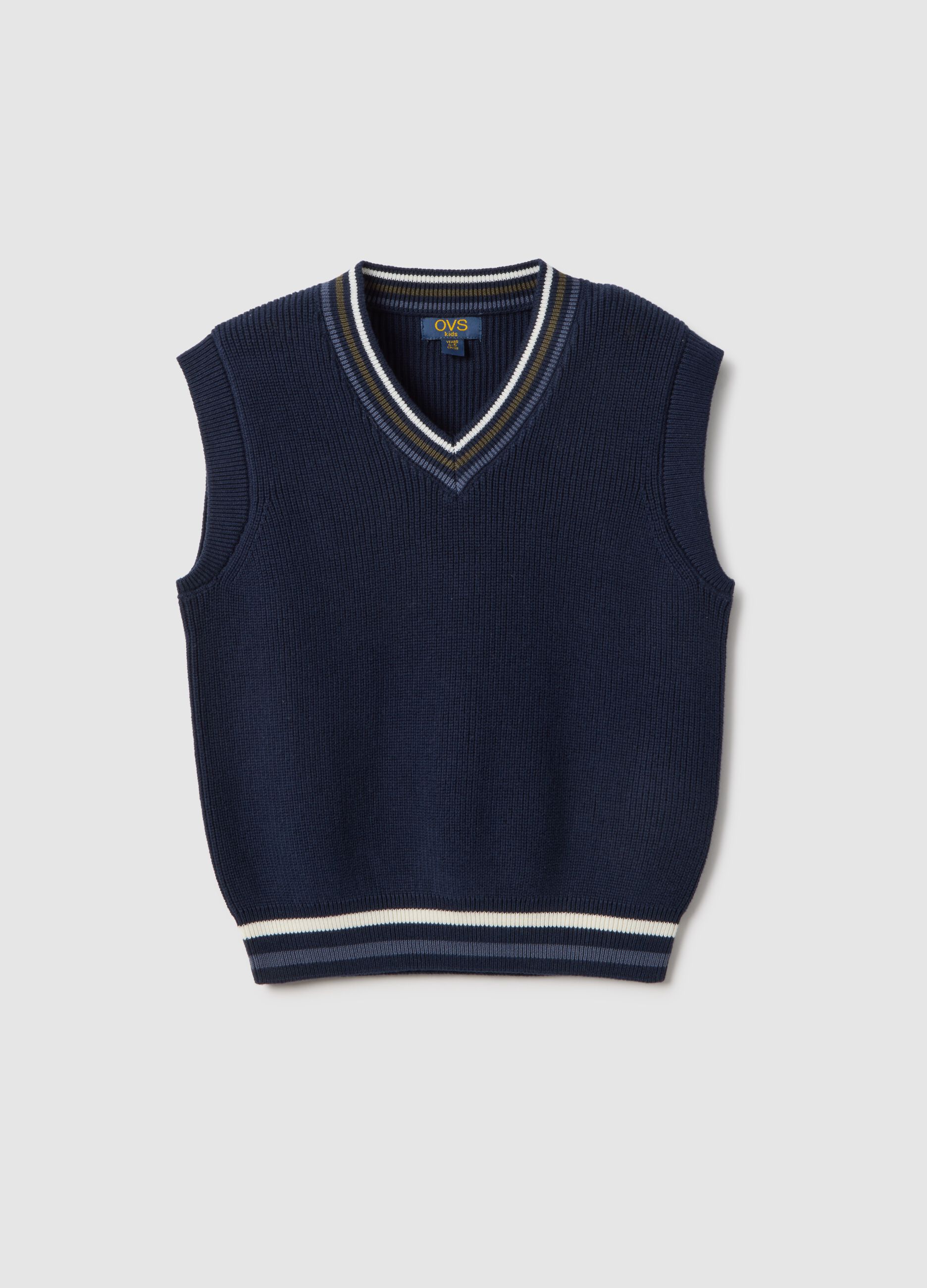 Gilet in puro cotone blu da bambino regular fit con collo a V