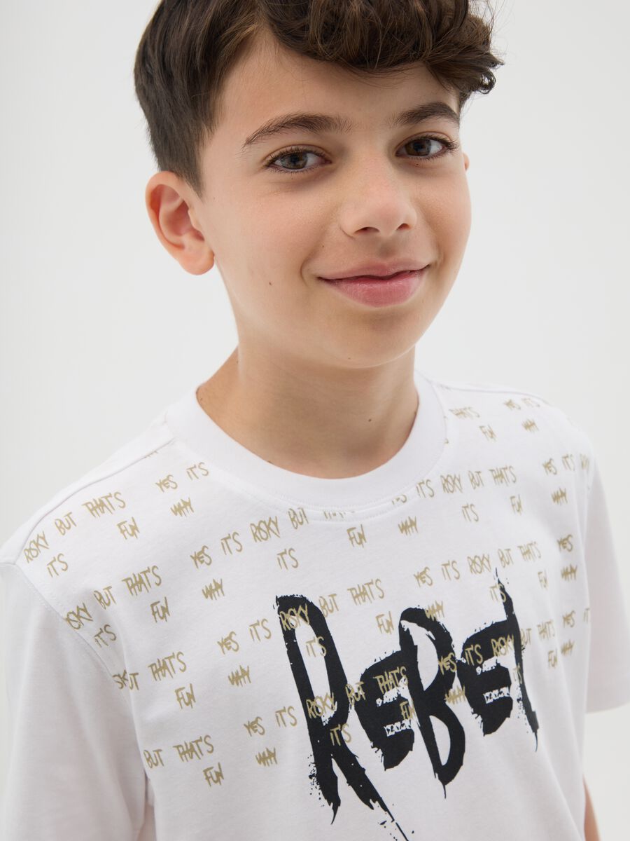 White T-shirt in cotton with "Rebel" print_1