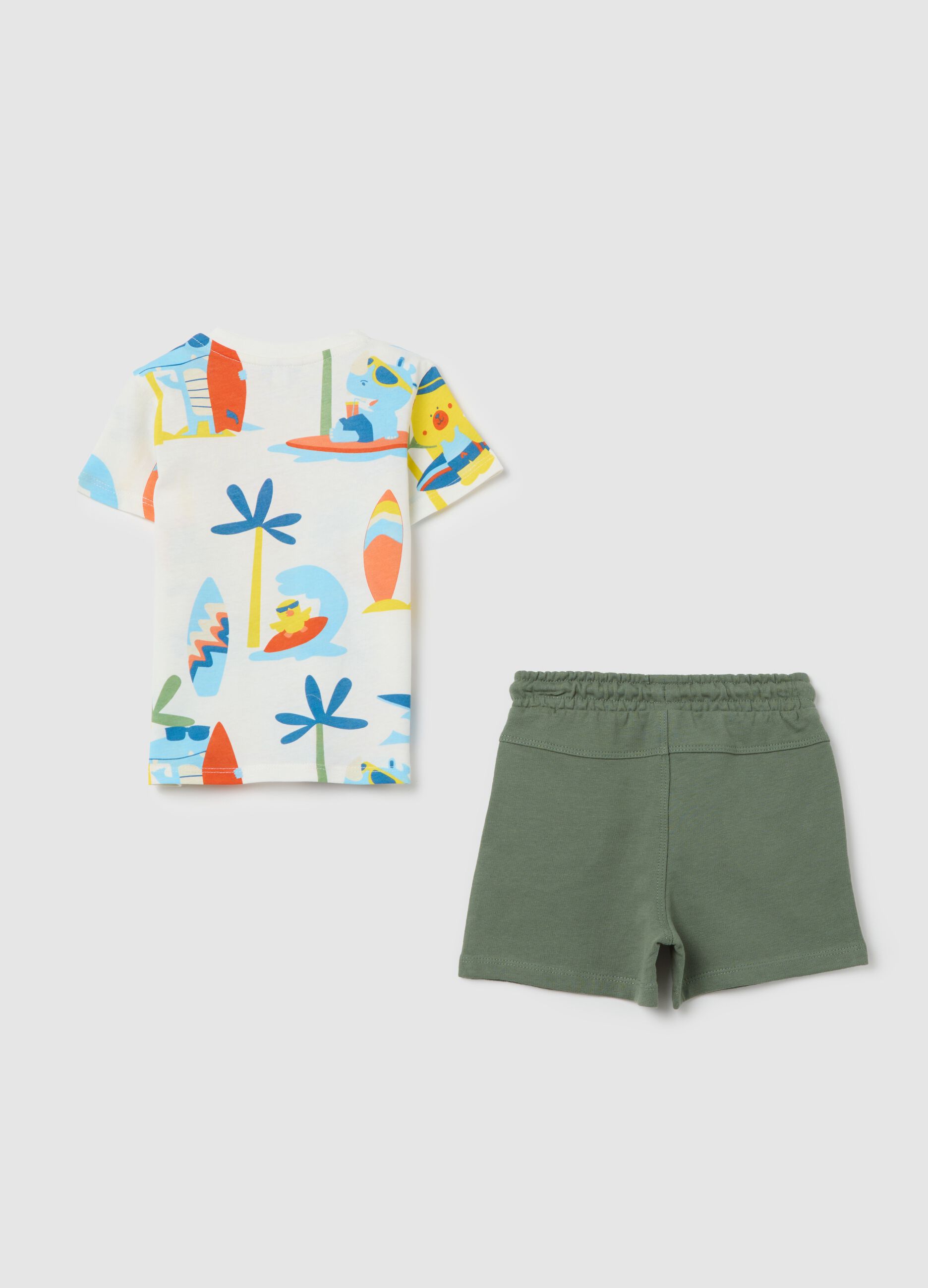 White and green jogging set in cotton with print