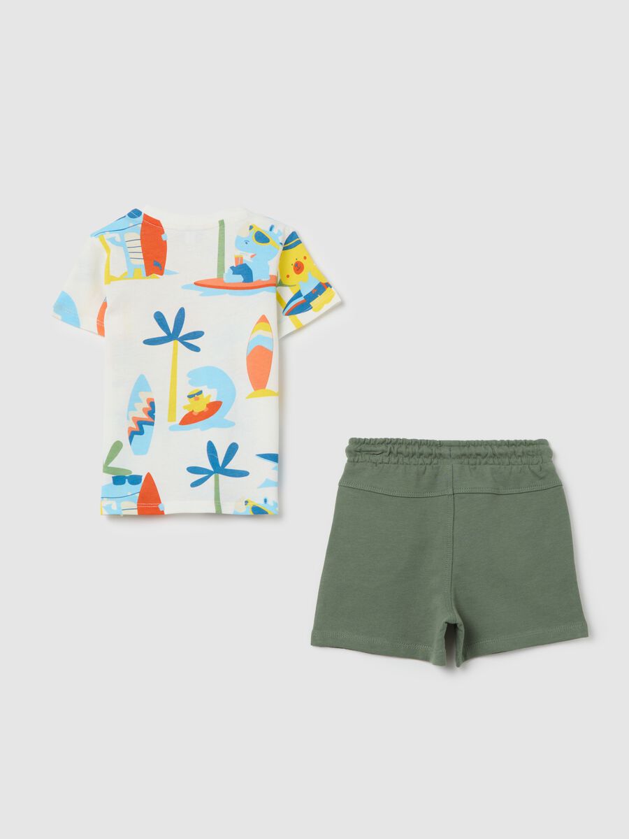White and green jogging set in cotton with print_1
